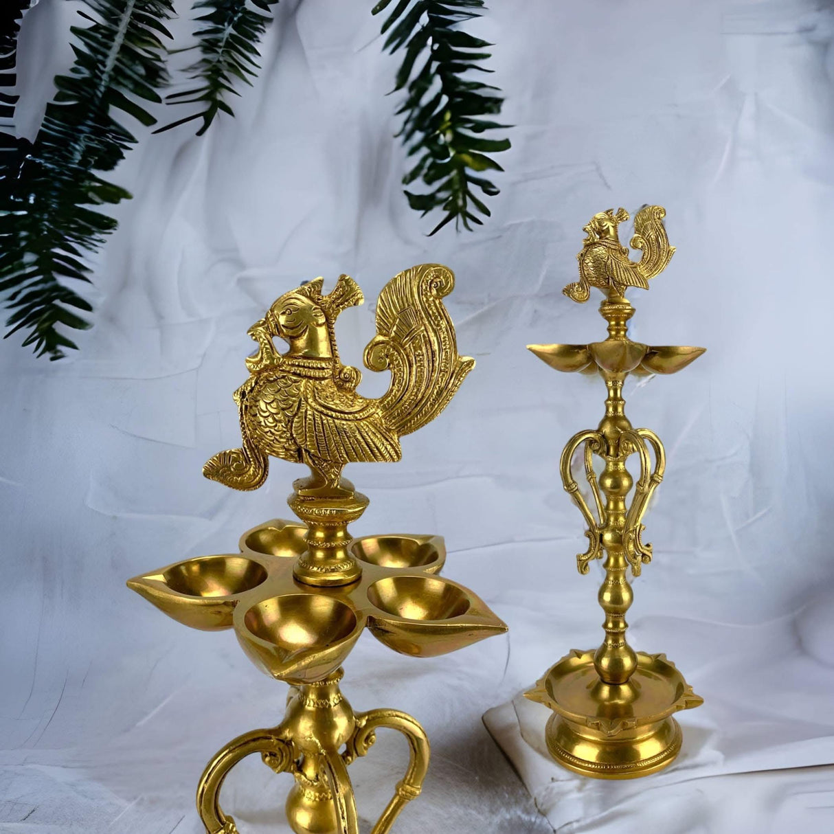 Large Peacock Deepam Brass Diya Annam Deepak Samai Oil Lamp with Base Indian Festival Diwali Diya Hindu Puja Religious Home Decor Pooja Lamp Indian Housewarming Wedding Return Gift - LoveNspire