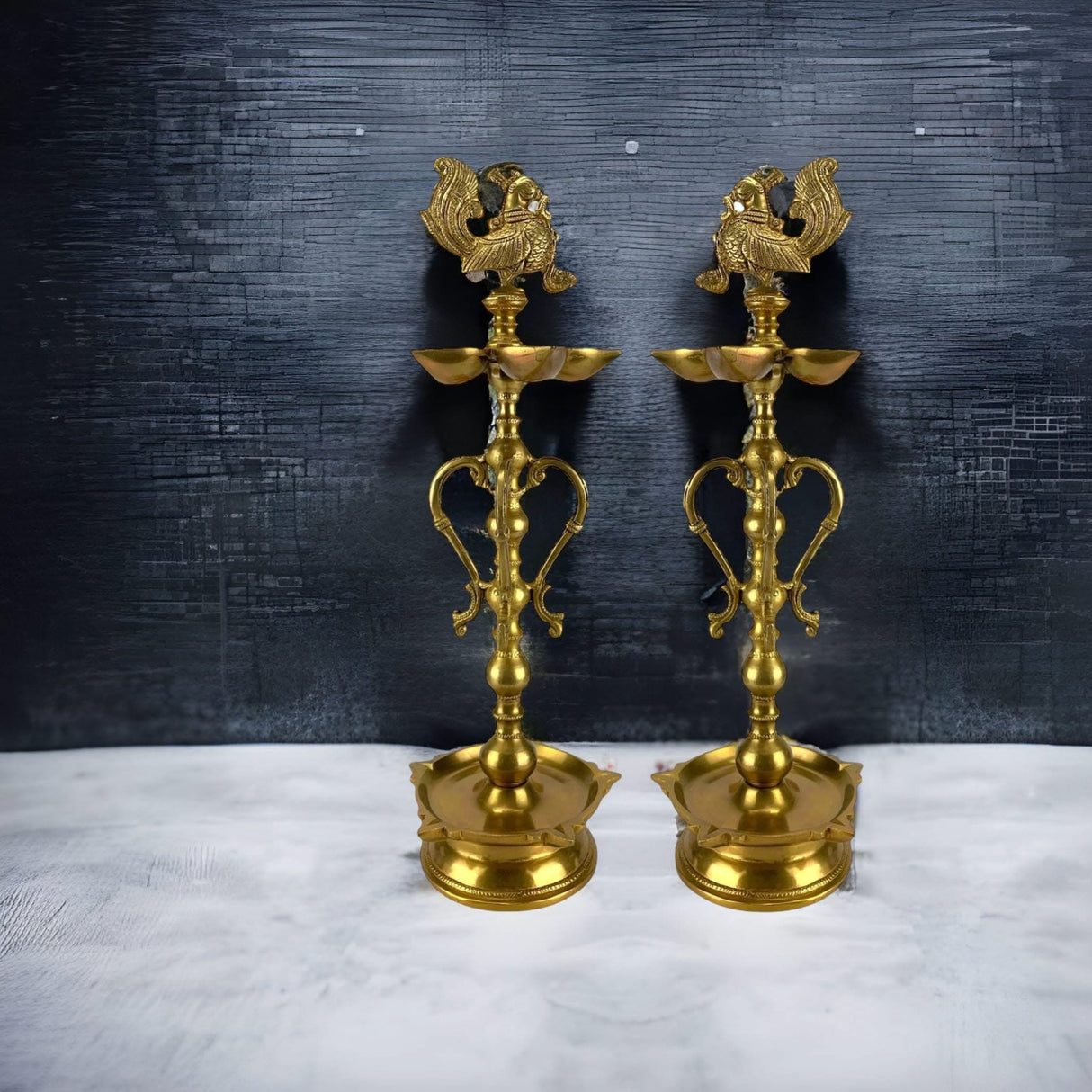 Large Peacock Deepam Brass Diya Annam Deepak Samai Oil Lamp with Base Indian Festival Diwali Diya Hindu Puja Religious Home Decor Pooja Lamp Indian Housewarming Wedding Return Gift - LoveNspire