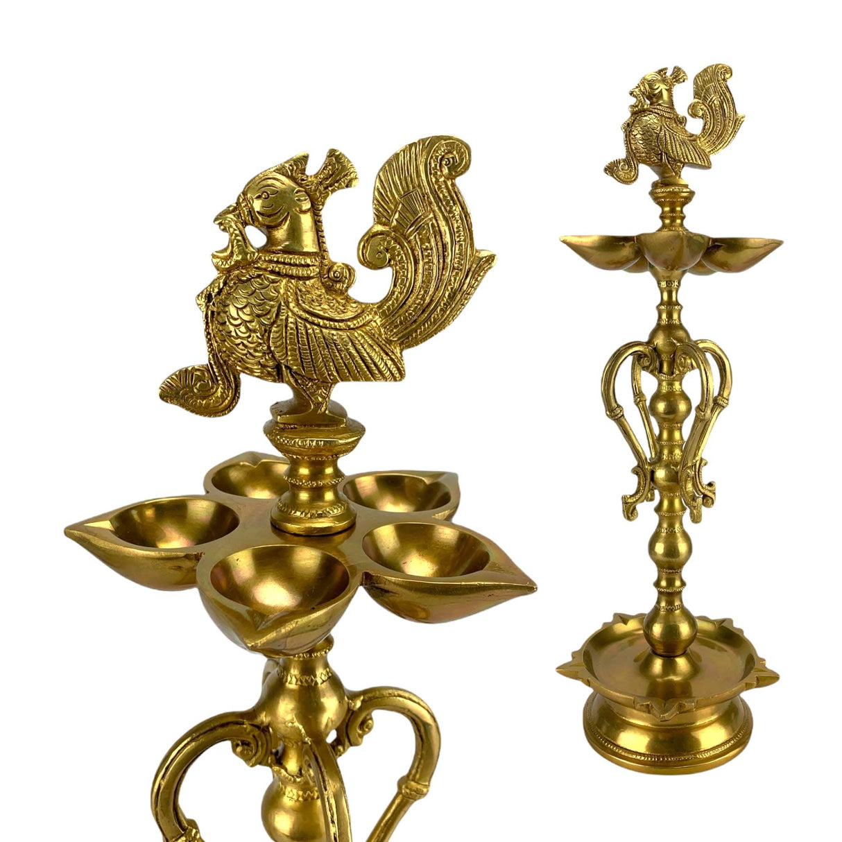 Large Peacock Deepam Brass Diya Annam Deepak Samai Oil Lamp with Base Indian Festival Diwali Diya Hindu Puja Religious Home Decor Pooja Lamp Indian Housewarming Wedding Return Gift - LoveNspire