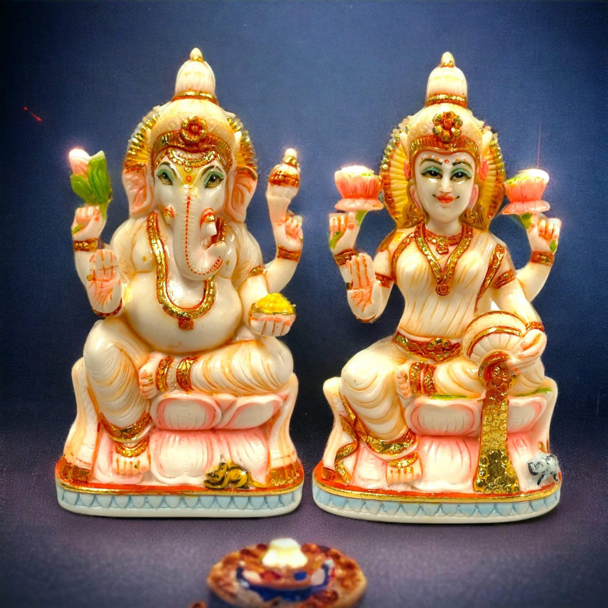 Laksmi and Ganesha Idol Pair Culture Marble Statue Laxmi Ganpati Figurine God of Luck and Success Idol Showpiece for Home Decoration and Car Dashboard Diwali Decoration - LoveNspire