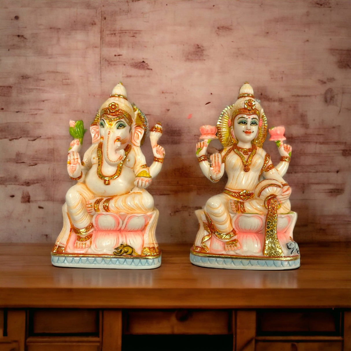 Laxmi and Ganesha Idol Pair Culture Marble Statue Laxmi Ganpati Figurine God of Luck and Success Idol Showpiece for Home Decoration and Car Dashboard Diwali Decoration - LoveNspire