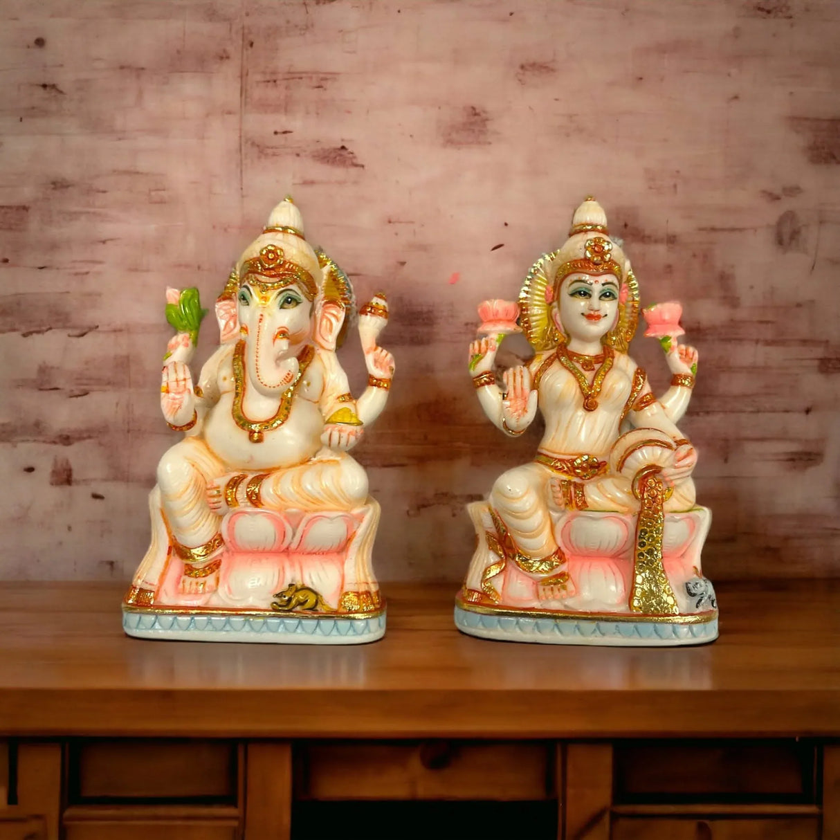 Laksmi and Ganesha Idol Pair Culture Marble Statue Laxmi Ganpati Figurine God of Luck and Success Idol Showpiece for Home Decoration and Car Dashboard Diwali Decoration - LoveNspire