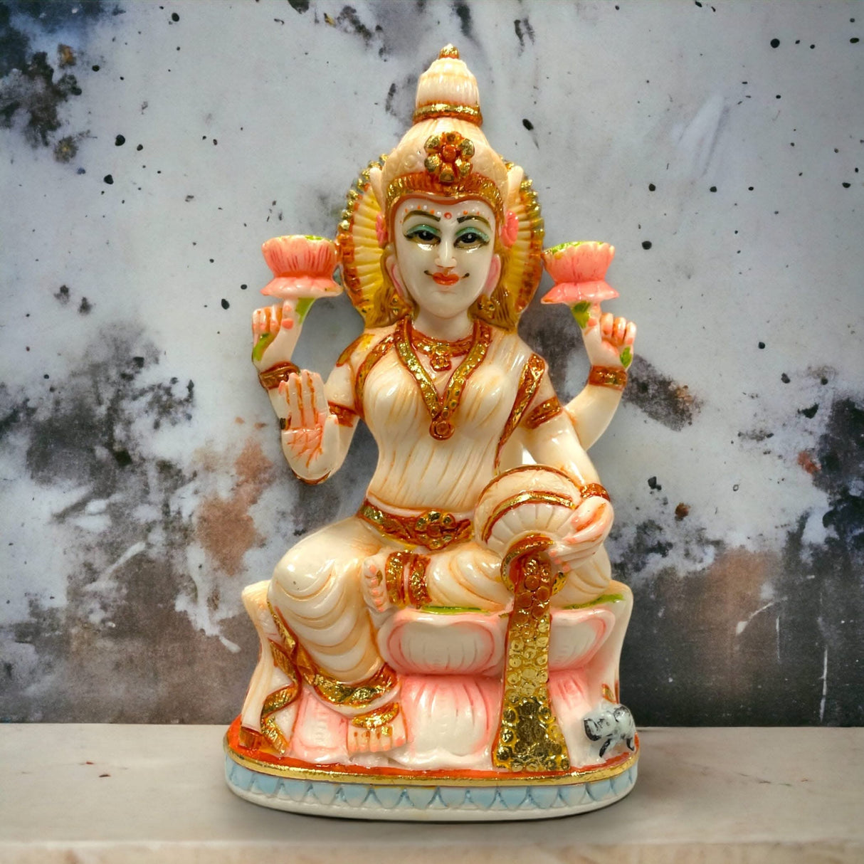 Laxmi and Ganesha Idol Pair Culture Marble Statue Laxmi Ganpati Figurine God of Luck and Success Idol Showpiece for Home Decoration and Car Dashboard Diwali Decoration - LoveNspire
