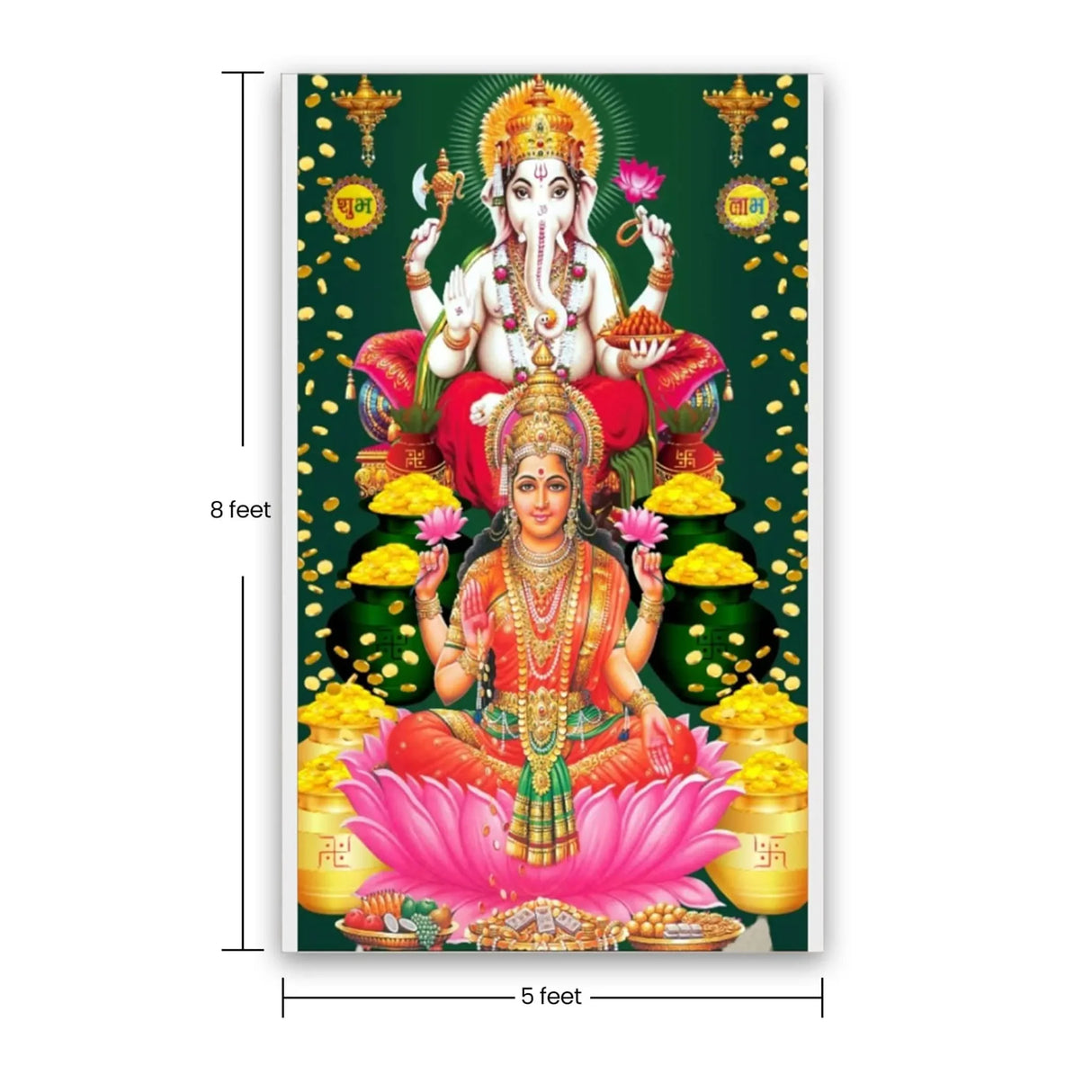 Laxmi Ganesh Backdrop 5x8 Feet Backdrop Indian Traditional Cloth Varalaxmi Vratam Decor Indian Diwali Decor Pooja Wall Decor Indian Wall Art Photo Decor Banner Navratri Decor - LoveNspire