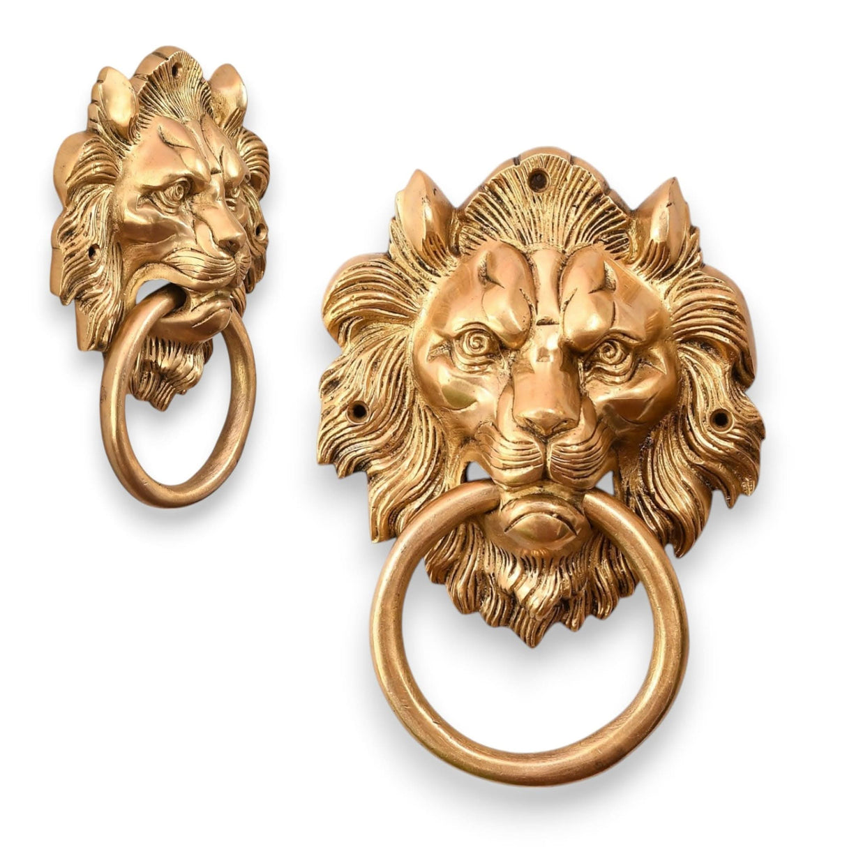 Lion Head Brass Door Knocker Authentic Vintage Unique Front Door Holder with Gold Finish Rare Solid Door Accessories for Home Decor Housewarming Gift - LoveNspire