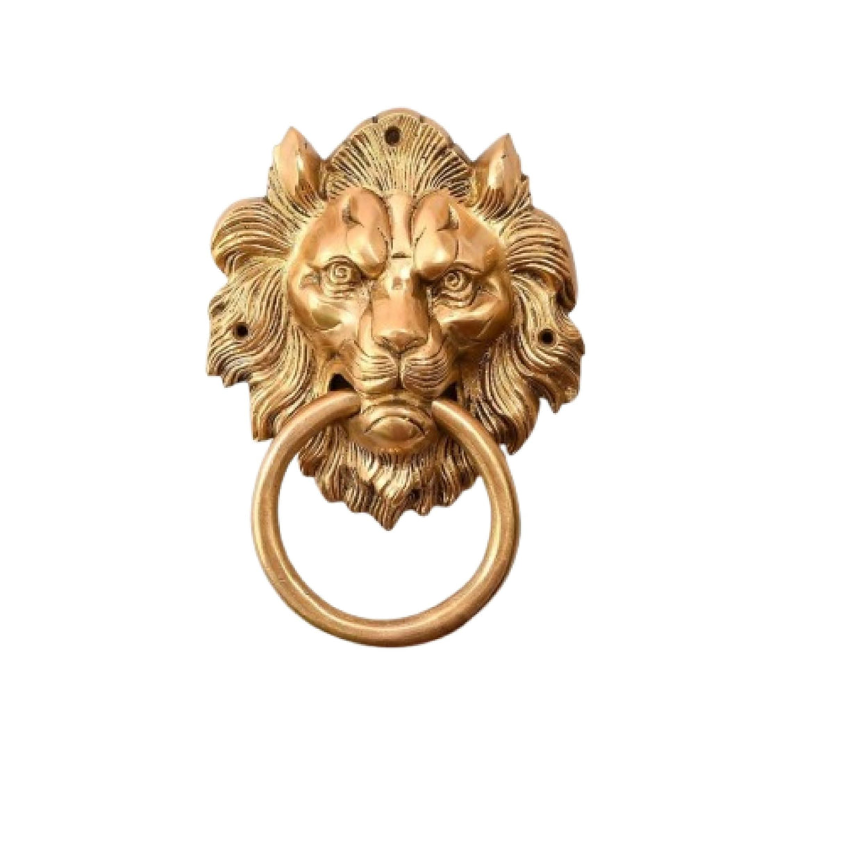 Lion Head Brass Door Knocker Authentic Vintage Unique Front Door Holder with Gold Finish Rare Solid Door Accessories for Home Decor Housewarming Gift - LoveNspire