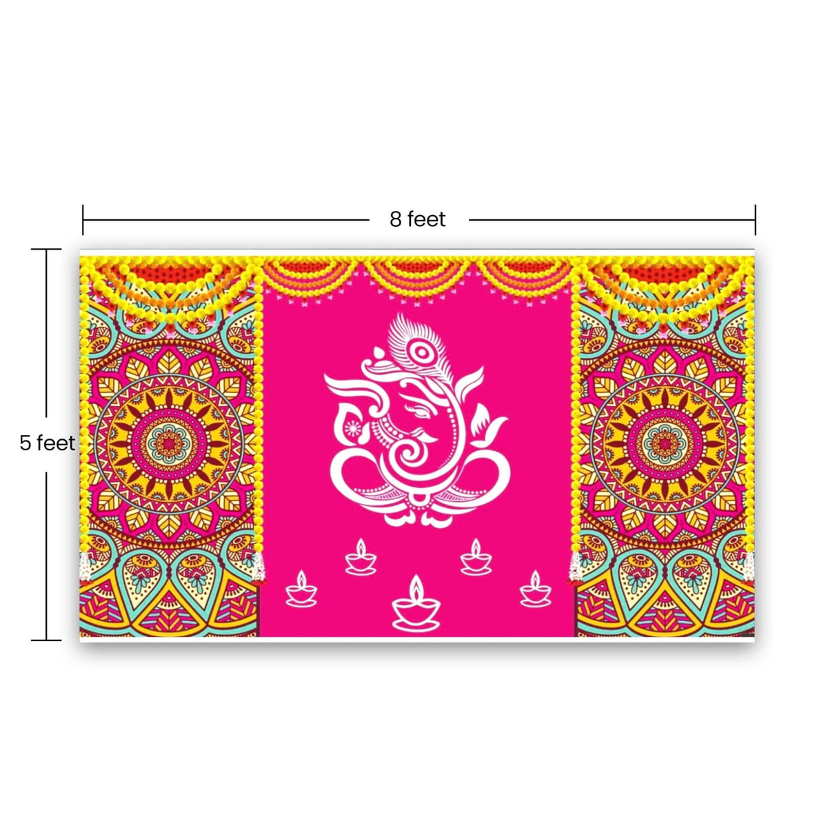 Lord Ganesh Backdrop 5x8 Feet Indian Traditional Cloth Backdrop Pooja Backdrop Indian Wall Art Photo Decor Banner Diwali Decor Wedding Backdrop Decorative Cloth Housewarming Gift - LoveNspire