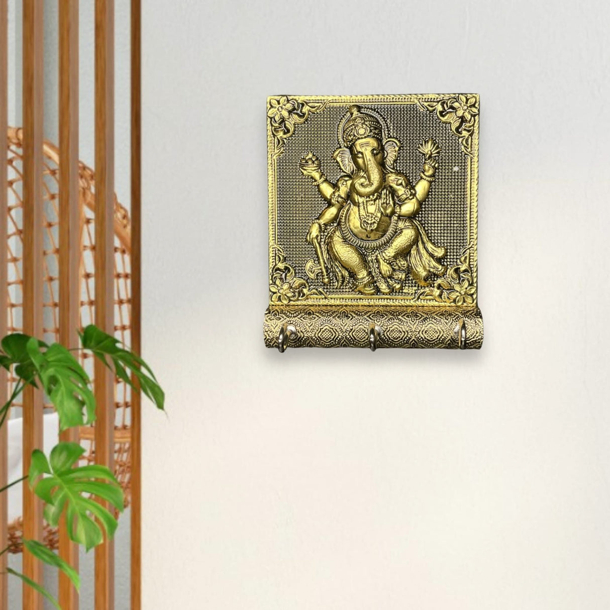 Lord Ganesha Key Holder Home Decor Key Hooks for Wall Hanging Hand Crafted Decorative Showpiece Key Organizer Office Entryway Hallway Living Room Wall Mounted with 3 Hooks Housewarming Gift - LoveNspire