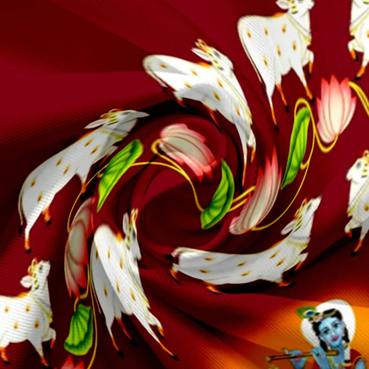 Lord Krishna Backdrop with Cow Indian Traditional Cloth Pooja Backdrop Indian Wall Art Photo Decor Banner Designer Wall Hangings Diwali Decor Wedding Housewarming Gift - LoveNspire