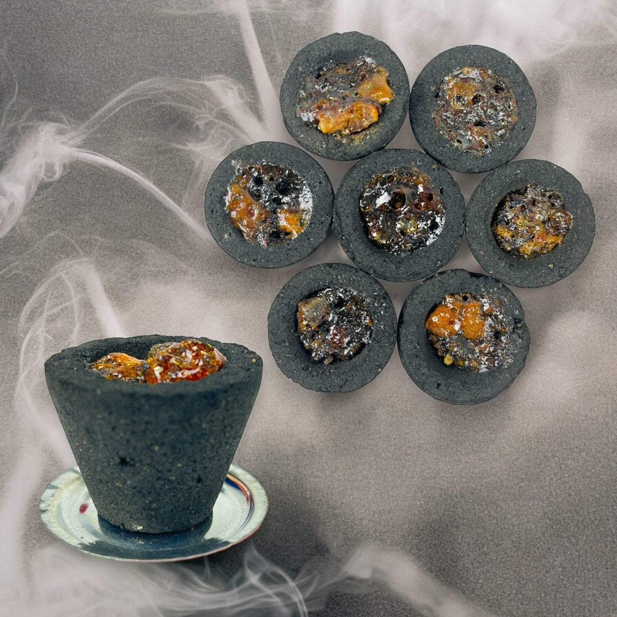 Sambrani Dhoop Cup with Burner Plate Guggal Loban Incense Black Long Lasting Aroma for Prayer Puja Meditation Spiritual Events Dhoopam for Havan Rituals - Natural Fragrance (12 Cups) - LoveNspire