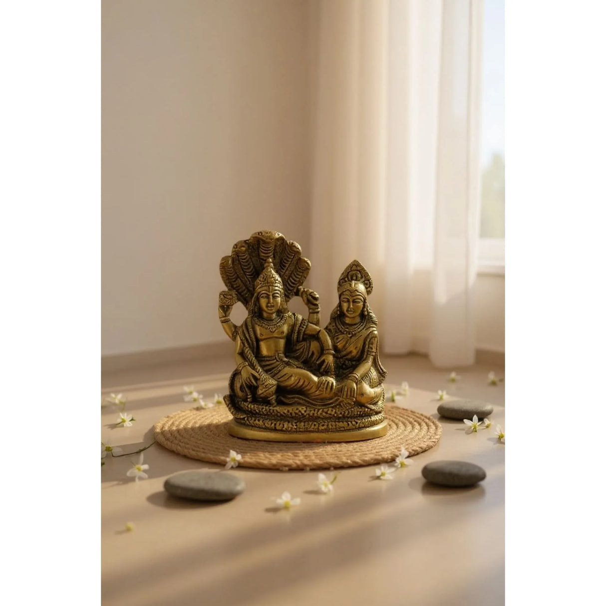 Lord Vishnu and Lakshmi Ji Brass Statue Rest Upon Shesha Naag Hindu God Goddess Religious Idol Figurines for Mandir Pooja Home Temple Diwali Puja - Housewarming Gift - LoveNspire