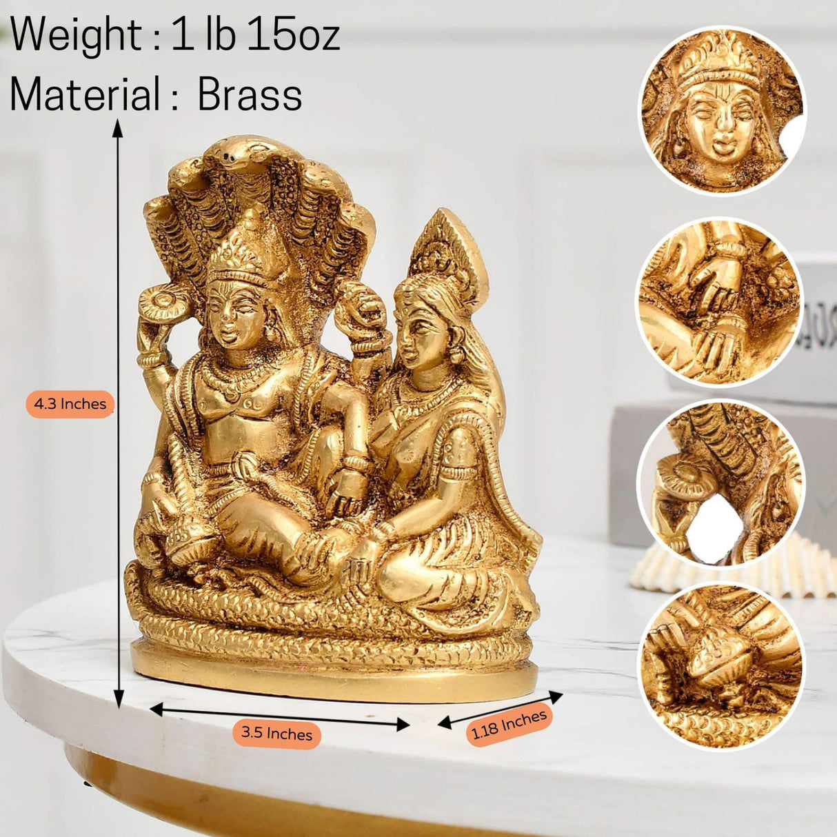 Lord Vishnu and Lakshmi Ji Brass Statue Rest Upon Shesha Naag Hindu God Goddess Religious Idol Figurines for Mandir Pooja Home Temple Diwali Puja - Housewarming Gift - LoveNspire