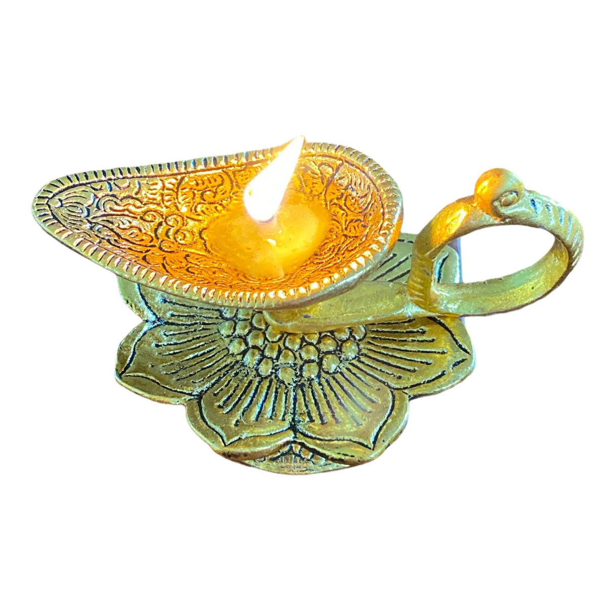 Lotus Brass Finish Diya Deepam Vilakku Samai Oil Lamps for Home Pooja Room Diwali Decor Mandir Temple Akhand Diya Indian Traditional Hindu Puja Religious Deepawali Housewarming Return Gifts - LoveNspire