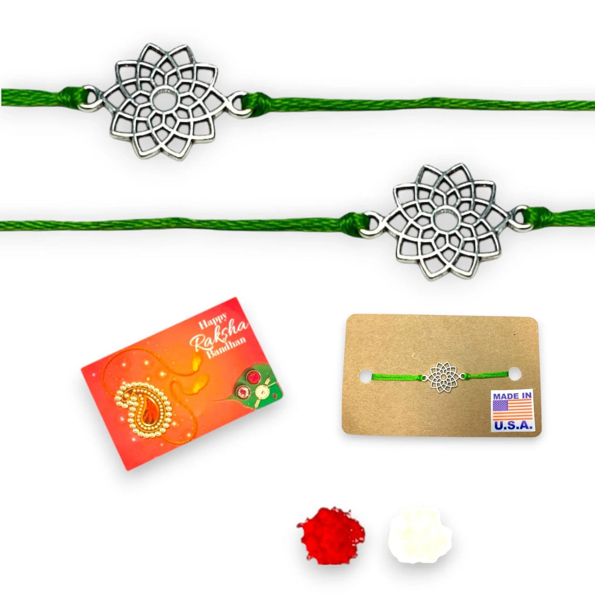 2CT Handcrafted Lotus Charm Rakhi Bracelet – Traditional Indian Rakhi for Raksha Bandhan Rakhi for Brother, Bhaiya-Bhabhi Tie Bracelet Gift - LoveNspire