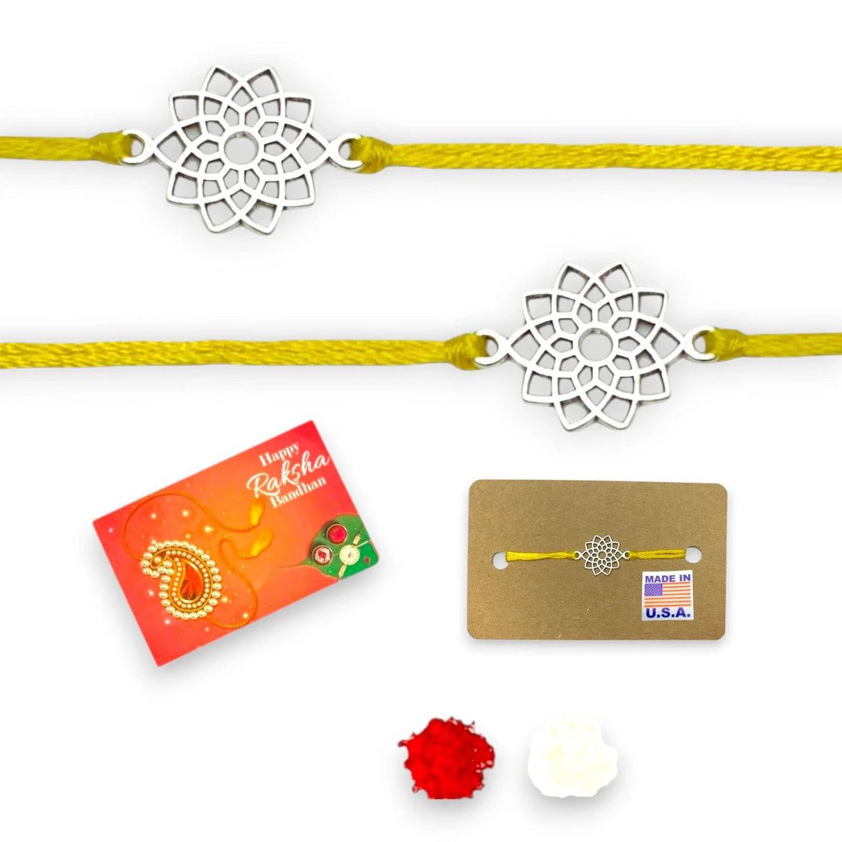 2CT Handcrafted Lotus Charm Rakhi Bracelet – Traditional Indian Rakhi for Raksha Bandhan Rakhi for Brother, Bhaiya-Bhabhi Tie Bracelet Gift - LoveNspire