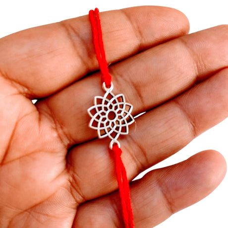2CT Handcrafted Lotus Charm Rakhi Bracelet – Traditional Indian Rakhi for Raksha Bandhan Rakhi for Brother, Bhaiya-Bhabhi Tie Bracelet Gift - LoveNspire