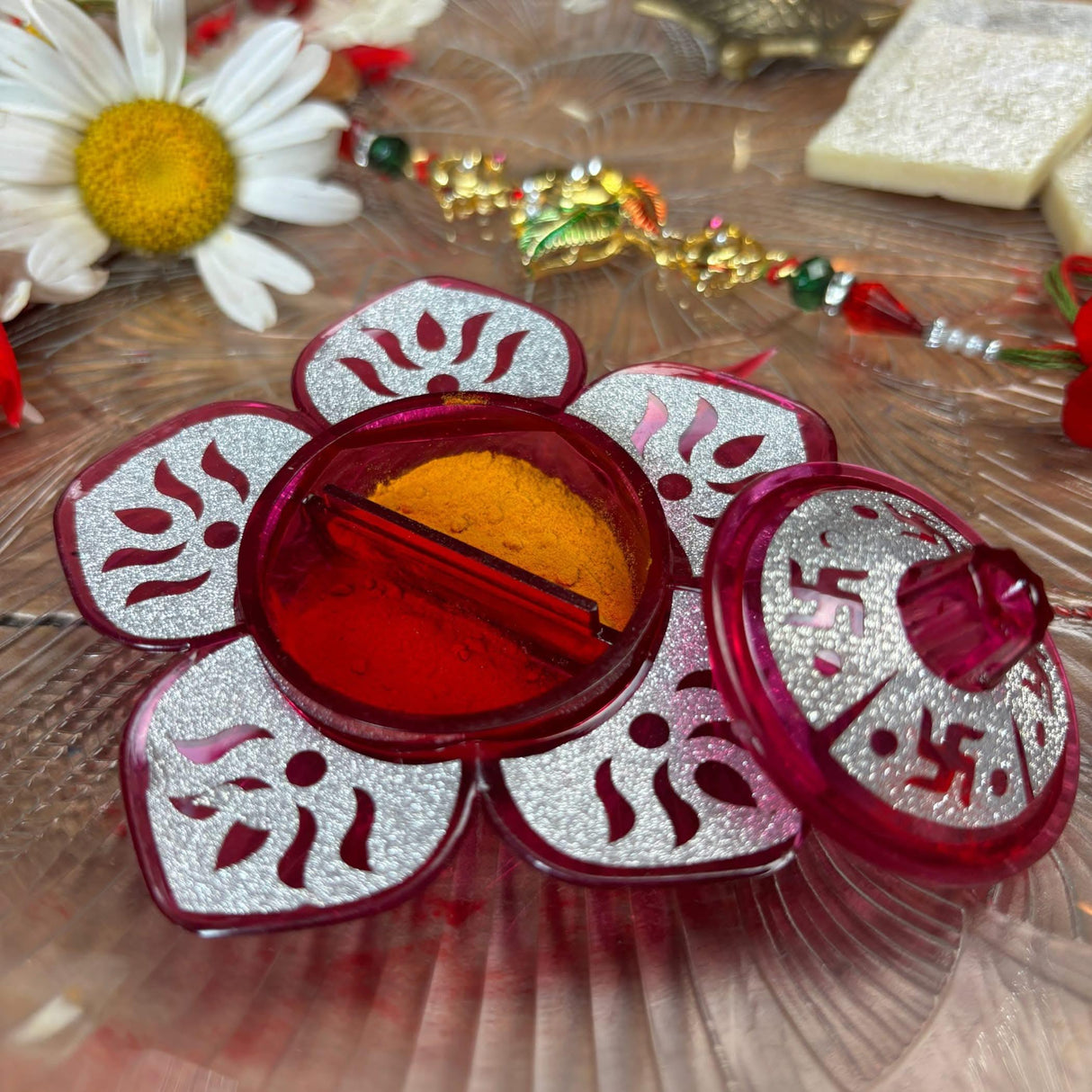 Lotus Haldi Kumkum Holder, Thamboolam, Pooja Favor, Diwali Gift, Diwali Favor, Deewali Decor, Haldikumkum Plate, Pooja Return Gift - LoveNspire