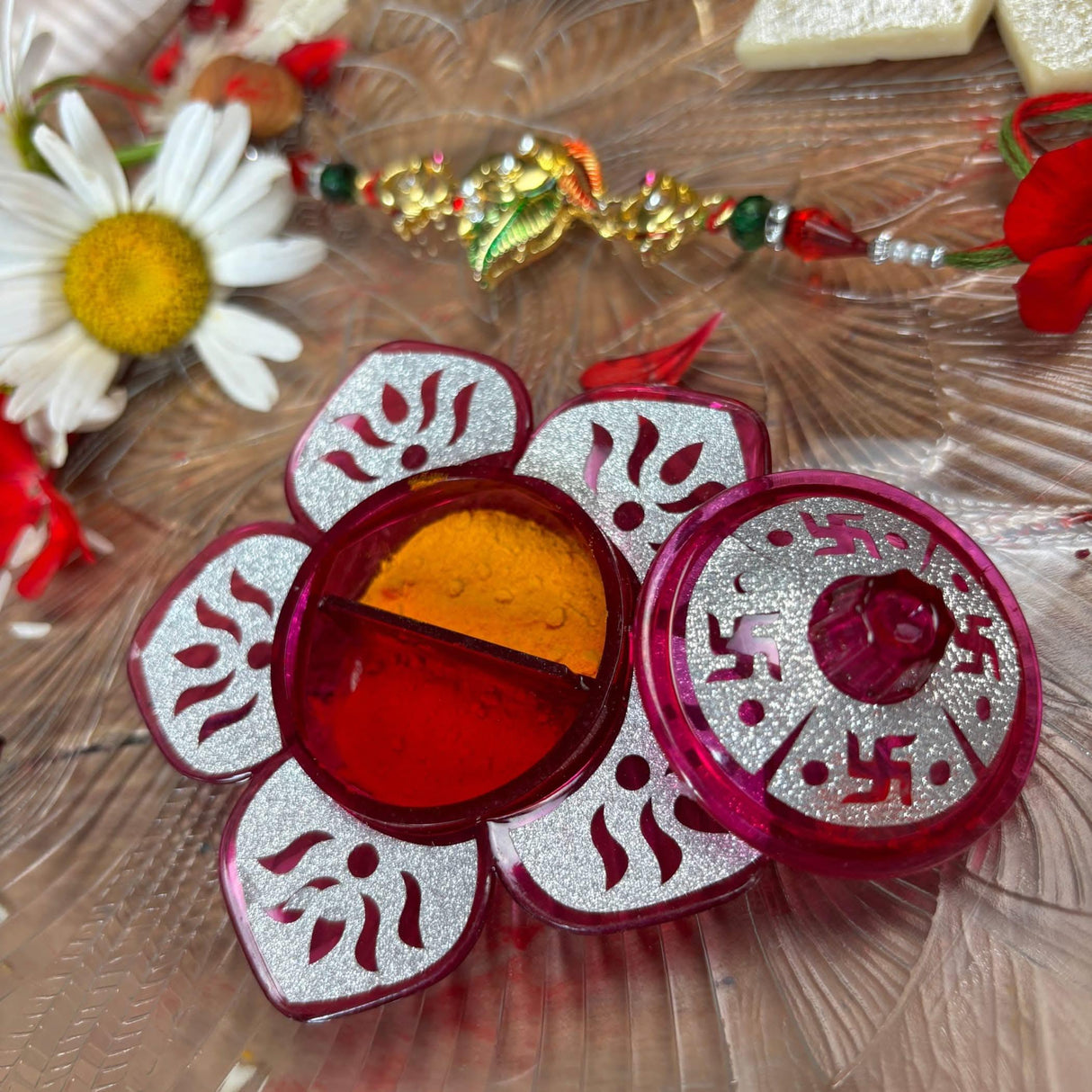 Lotus Haldi Kumkum Holder, Thamboolam, Pooja Favor, Diwali Gift, Diwali Favor, Deewali Decor, Haldikumkum Plate, Pooja Return Gift - LoveNspire