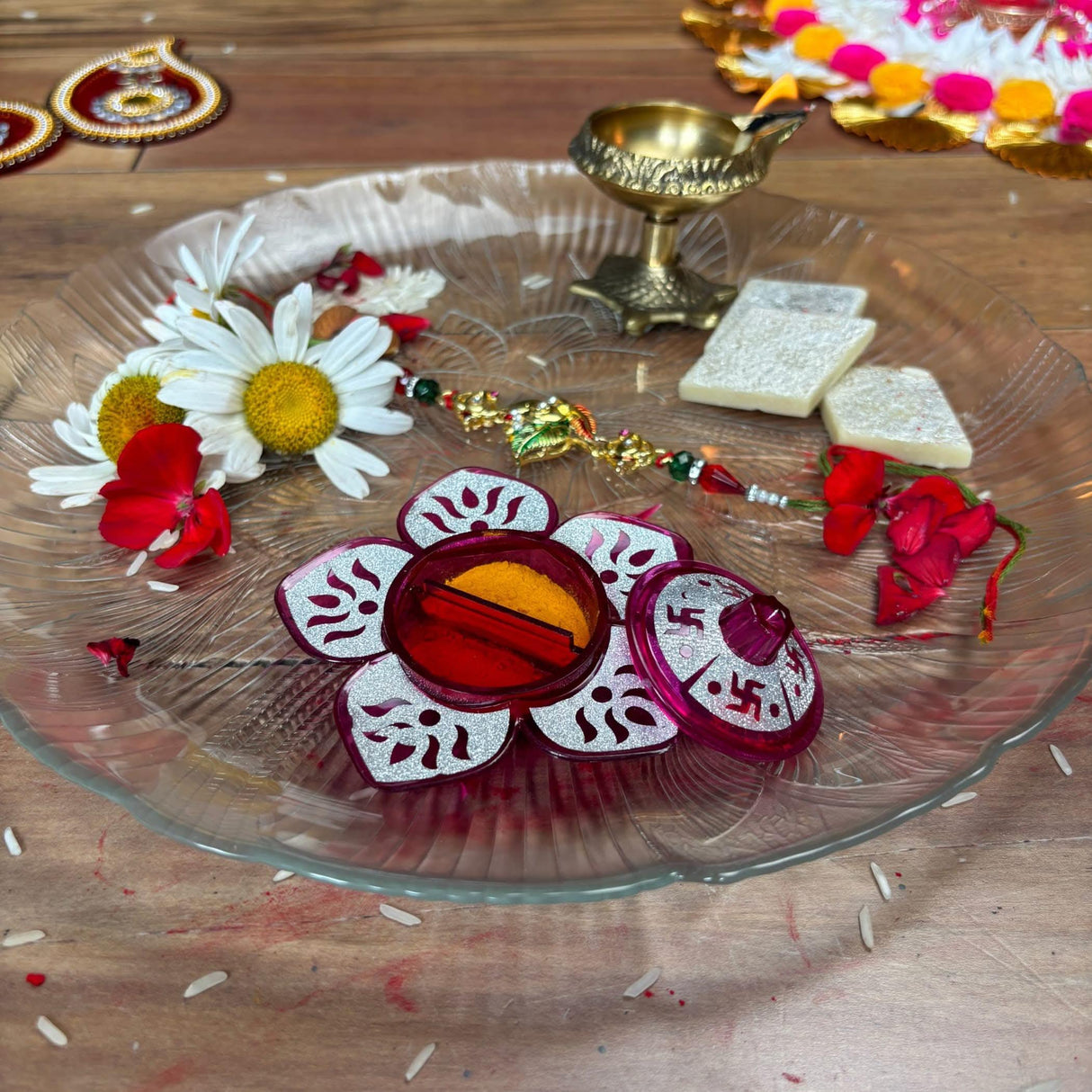 Lotus Haldi Kumkum Holder, Thamboolam, Pooja Favor, Diwali Gift, Diwali Favor, Deewali Decor, Haldikumkum Plate, Pooja Return Gift - LoveNspire