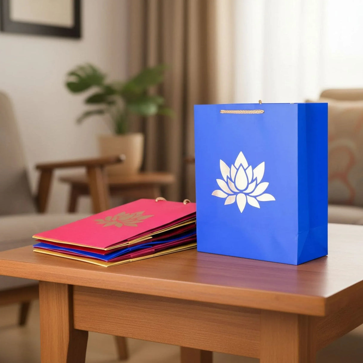 Lotus Paper Carry Bags Indian Gift Bag for Wedding Housewarming Diwali Return Gifts Party Favor Goodie Bags - 8x4x10 Inch - LoveNspire