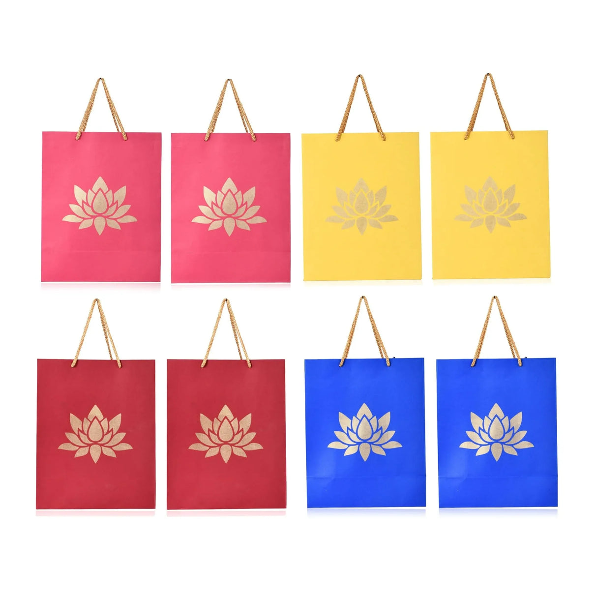 Lotus Paper Carry Bags Indian Gift Bag for Wedding Housewarming Diwali Return Gifts Party Favor Goodie Bags - 8x4x10 Inch - LoveNspire