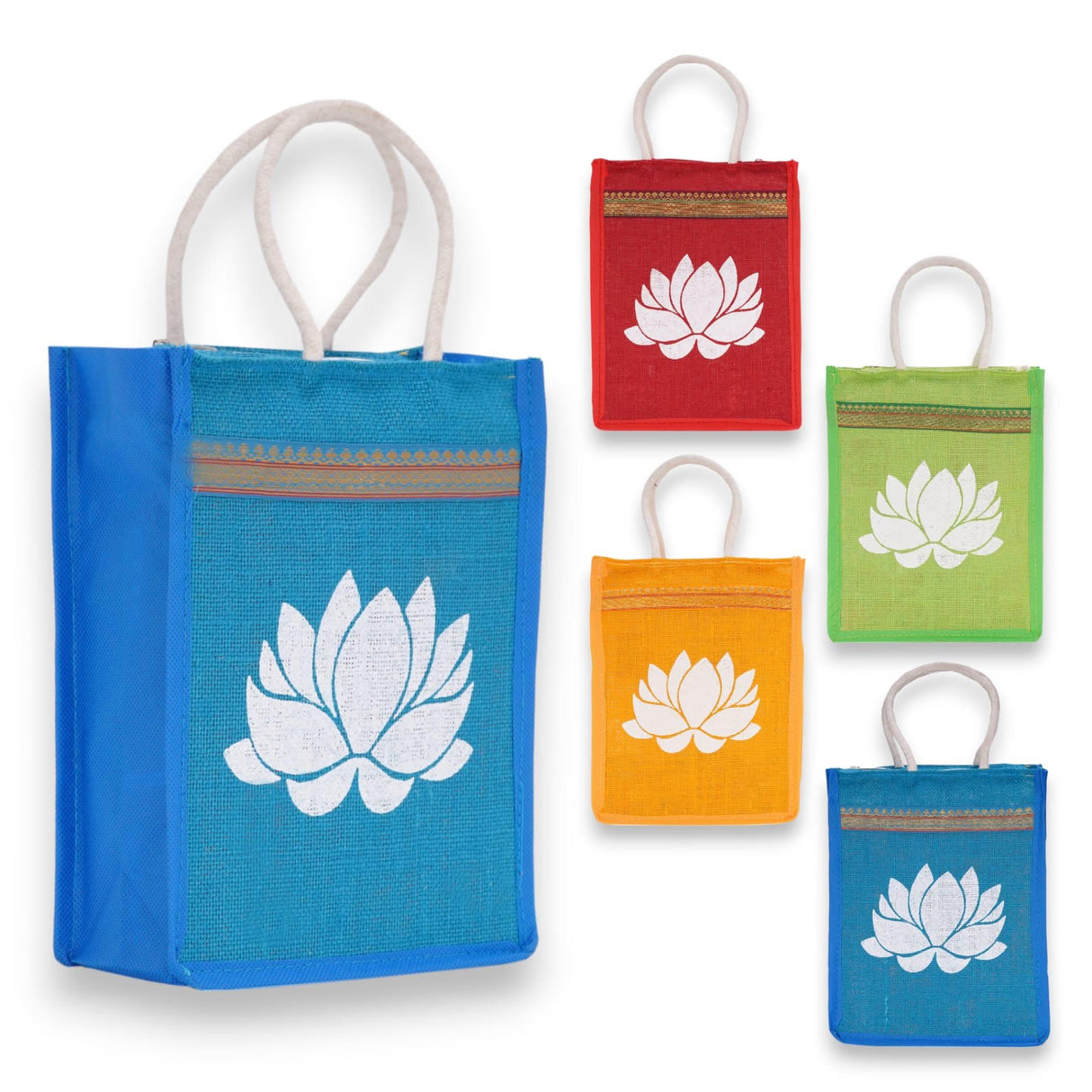 Lotus Print Jute Bag Burlap Tote Bag for Bridesmaid Gift Travel Shopping Diy Indian Wedding Favor Return Gifts - LoveNspire