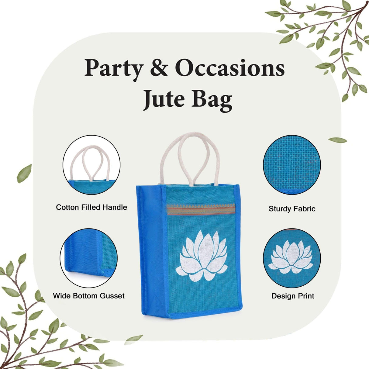 Lotus Print Jute Bag Burlap Tote Bag for Bridesmaid Gift Travel Shopping Diy Indian Wedding Favor Return Gifts - LoveNspire