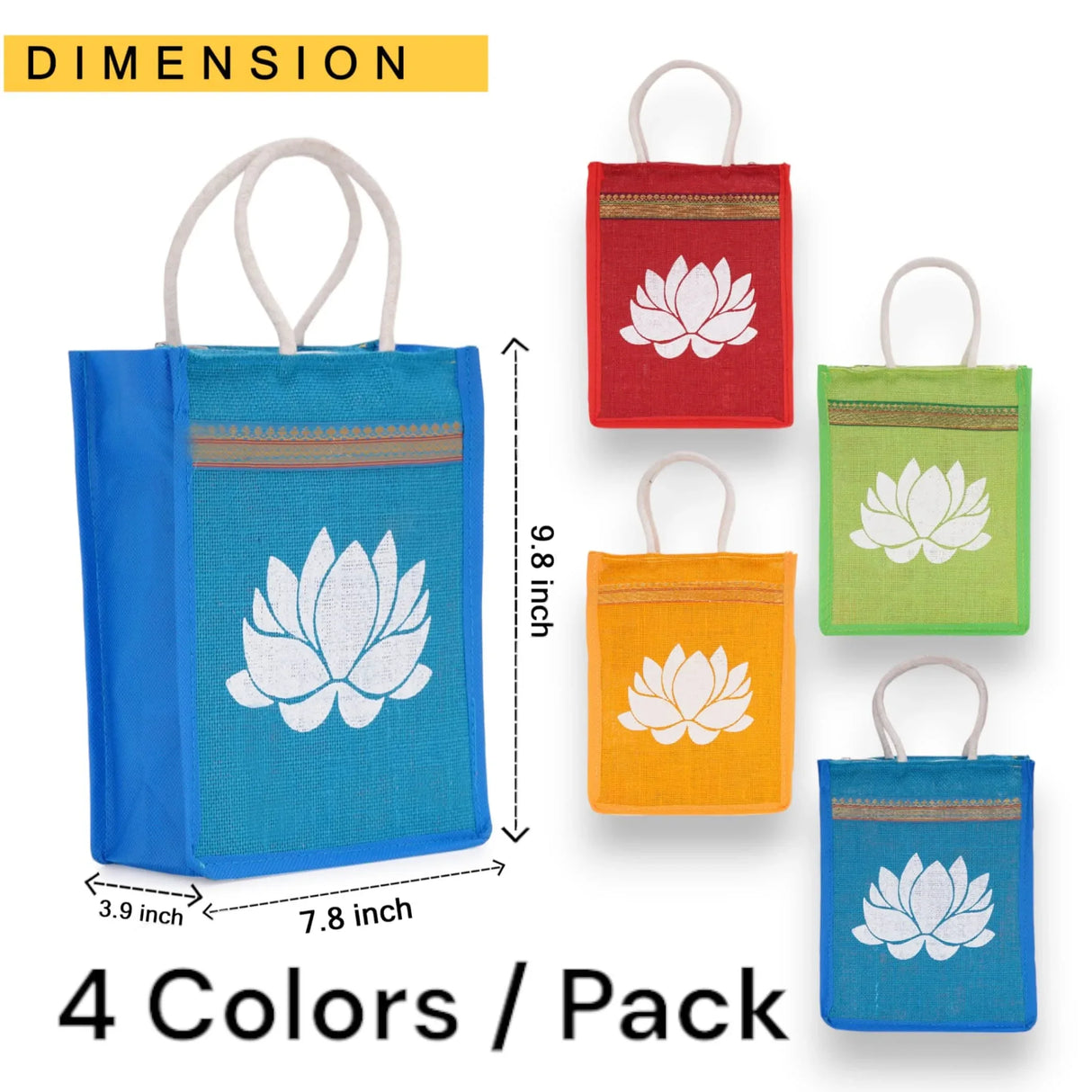 Lotus Print Jute Bag Burlap Tote Bag for Bridesmaid Gift Travel Shopping Diy Indian Wedding Favor Return Gifts - LoveNspire