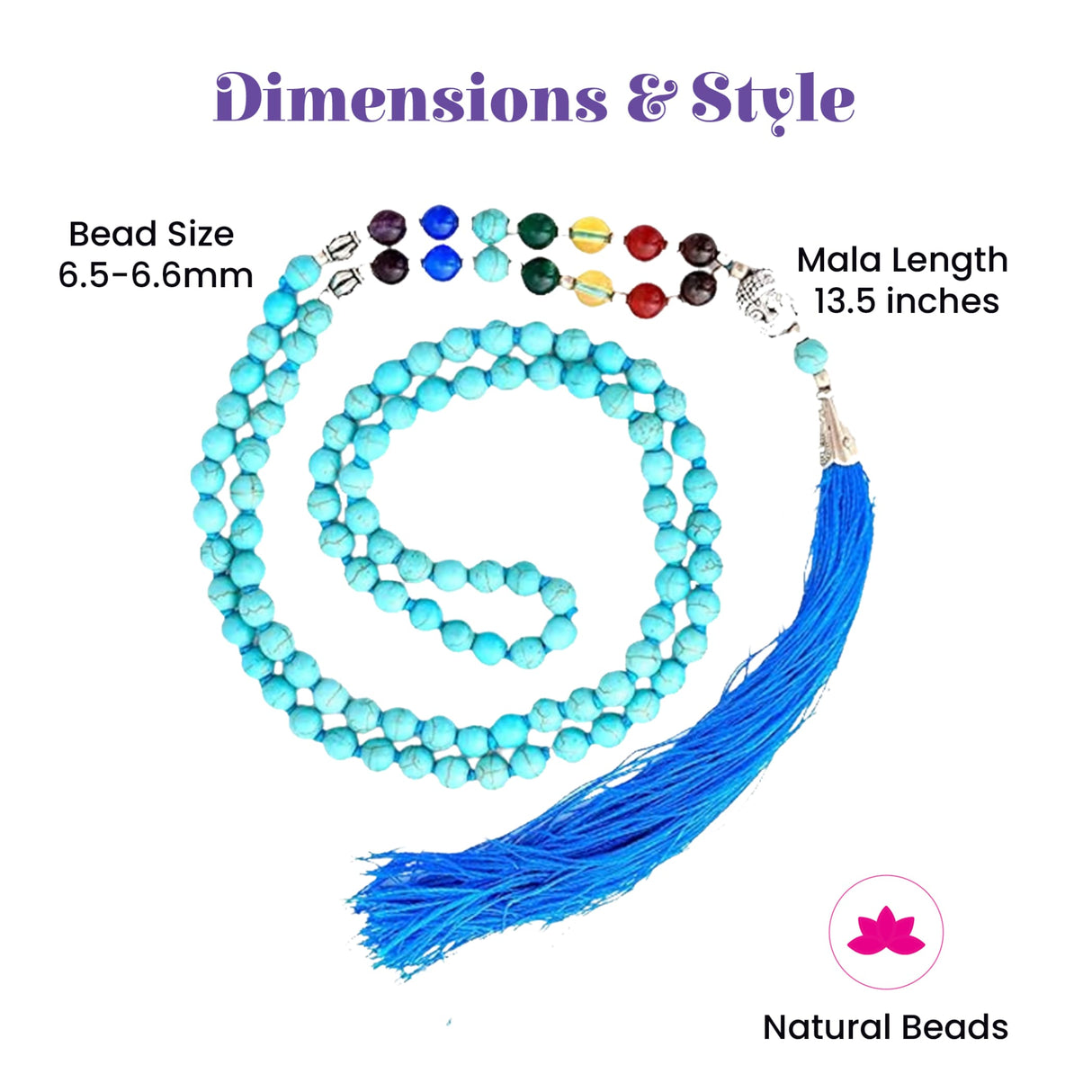 Lovenspire 108 mala beads necklace with turquoise stones vibrant blue tassel natural healing crystals for meditation and yoga