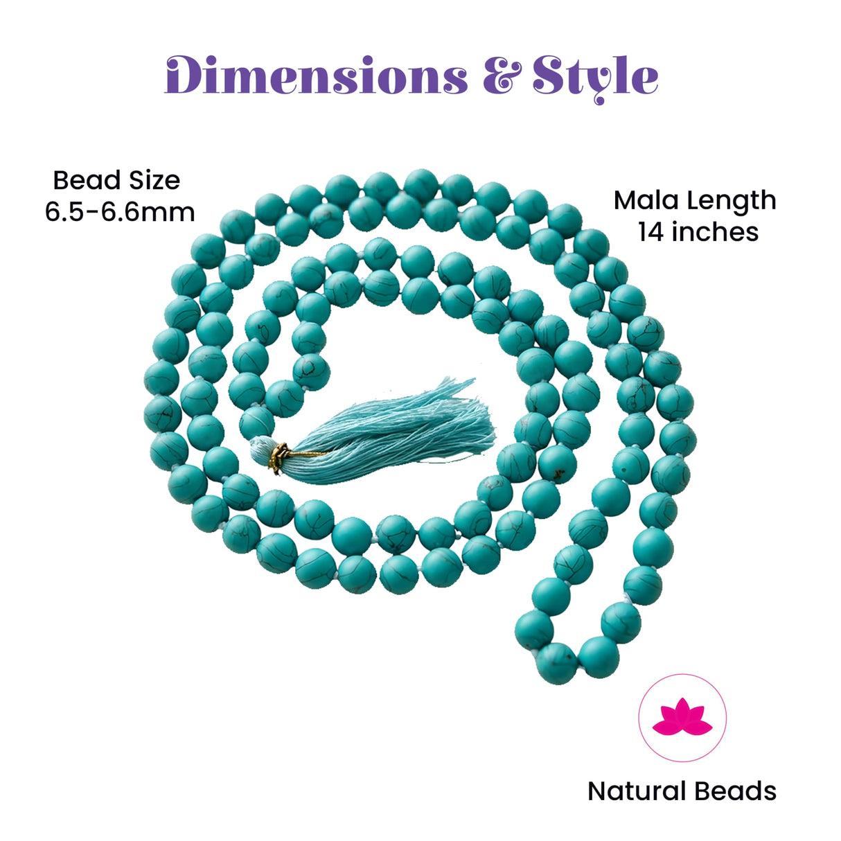 Lovenspire turquoise natural healing crystal mala beads necklace with tassel for yoga meditation and prayer