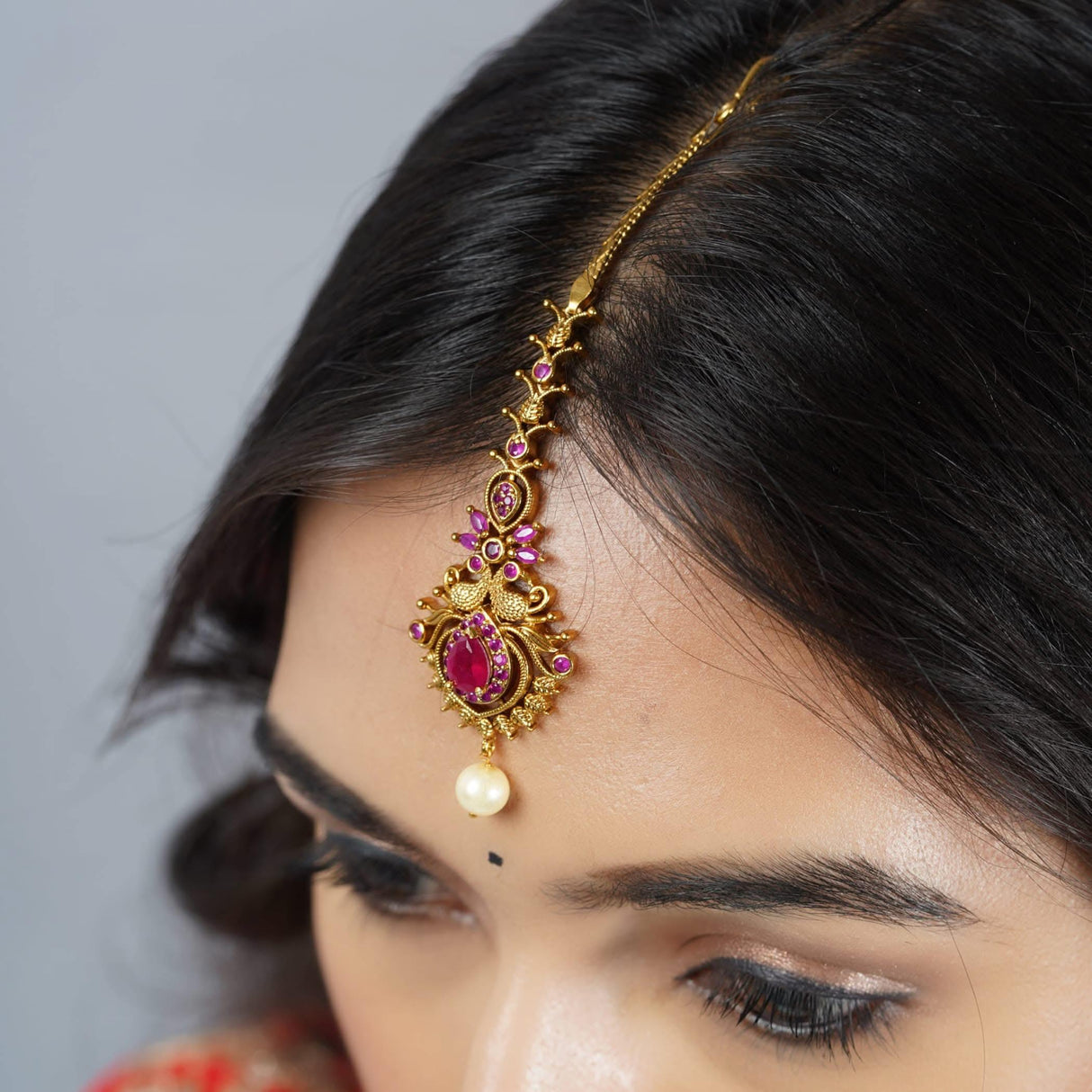 Antique Style Maang Tikka Gold Plated Maang Tika Indian Women Forehead Jewelry Pakistani Wedding Favor Traditional Matha Patti Designer Head Accessory Gift for Her - LoveNspire