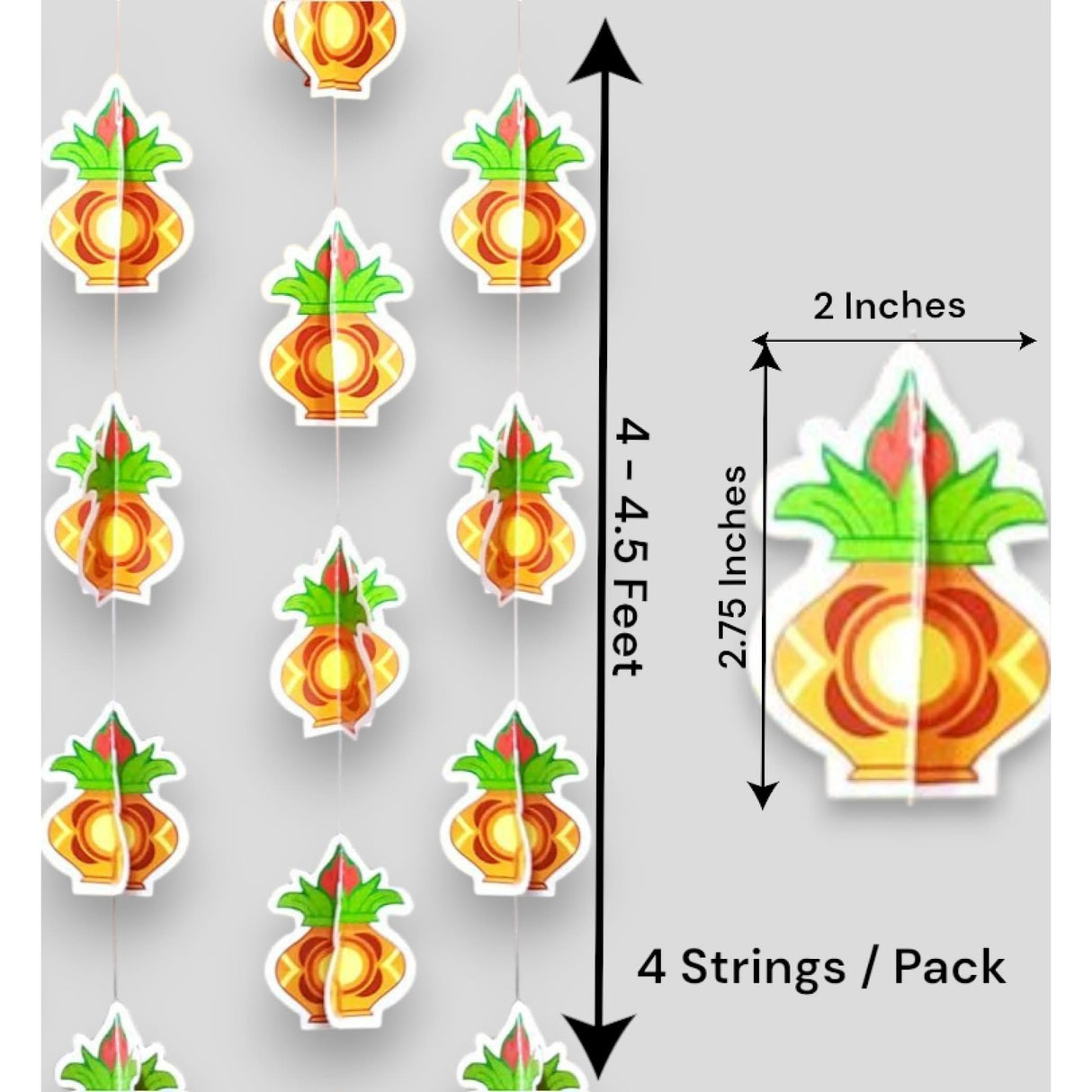 Makar Sankranti 4PC Paper Frill Kalash - Decorative Paper Kalash Frills Wall Hanging for Sankranthi Lohri Pongal Indian Harvest Festival Backdrop Kalash Decor Strings - Indian Wedding Favor - LoveNspire