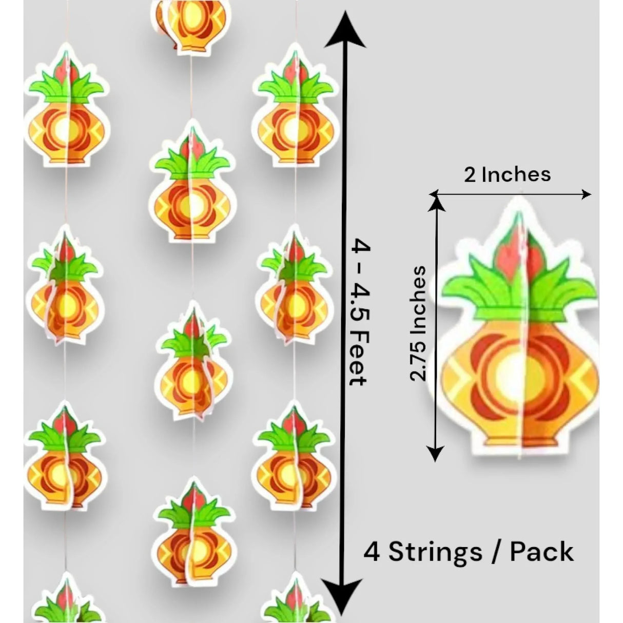 Makar Sankranti 4PC Paper Frill Kalash - Decorative Paper Kalash Frills Wall Hanging for Sankranthi Lohri Pongal Indian Harvest Festival Backdrop Kalash Decor Strings - Indian Wedding Favor - LoveNspire