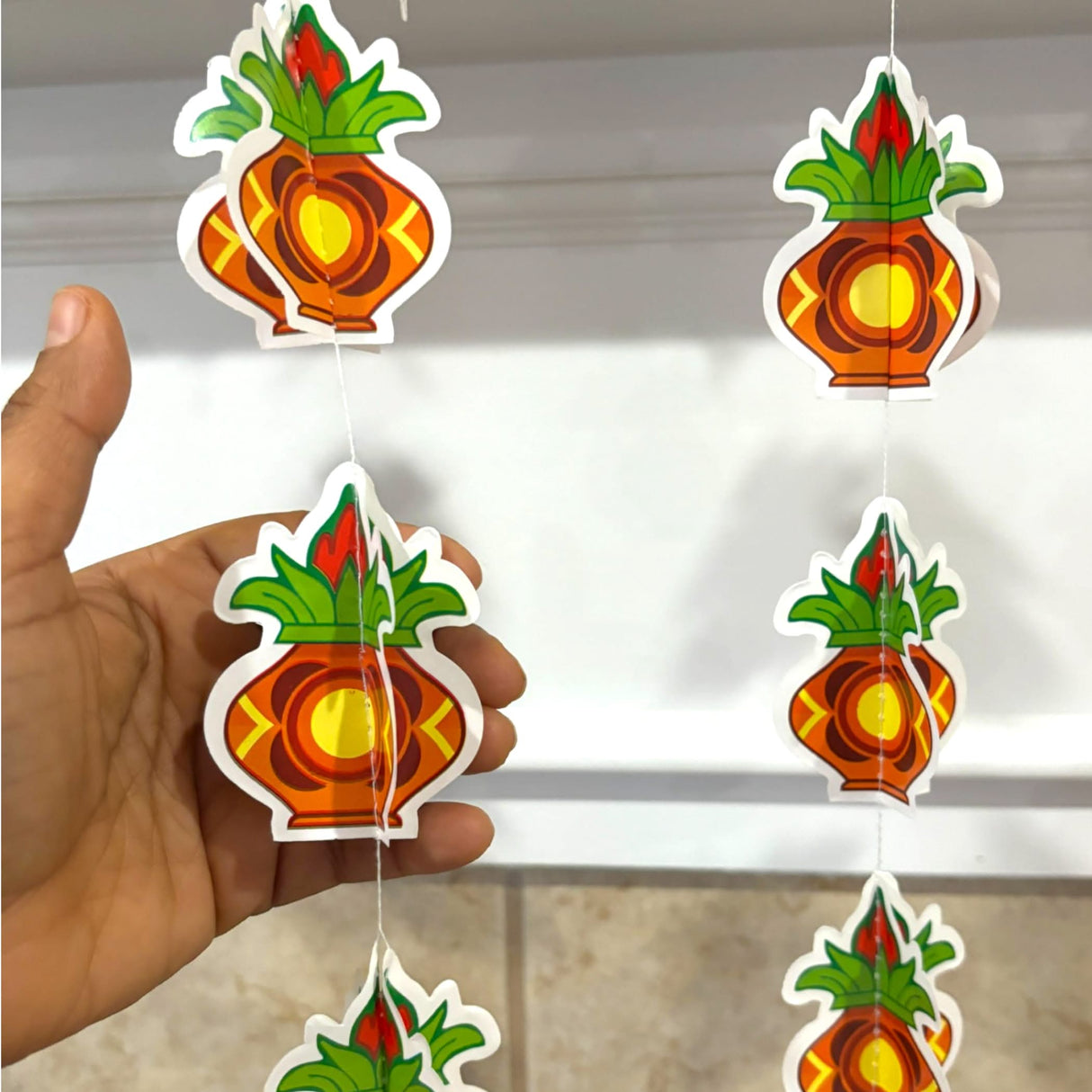 Makar Sankranti 4PC Paper Frill Kalash - Decorative Paper Kalash Frills Wall Hanging for Sankranthi Lohri Pongal Indian Harvest Festival Backdrop Kalash Decor Strings - Indian Wedding Favor - LoveNspire