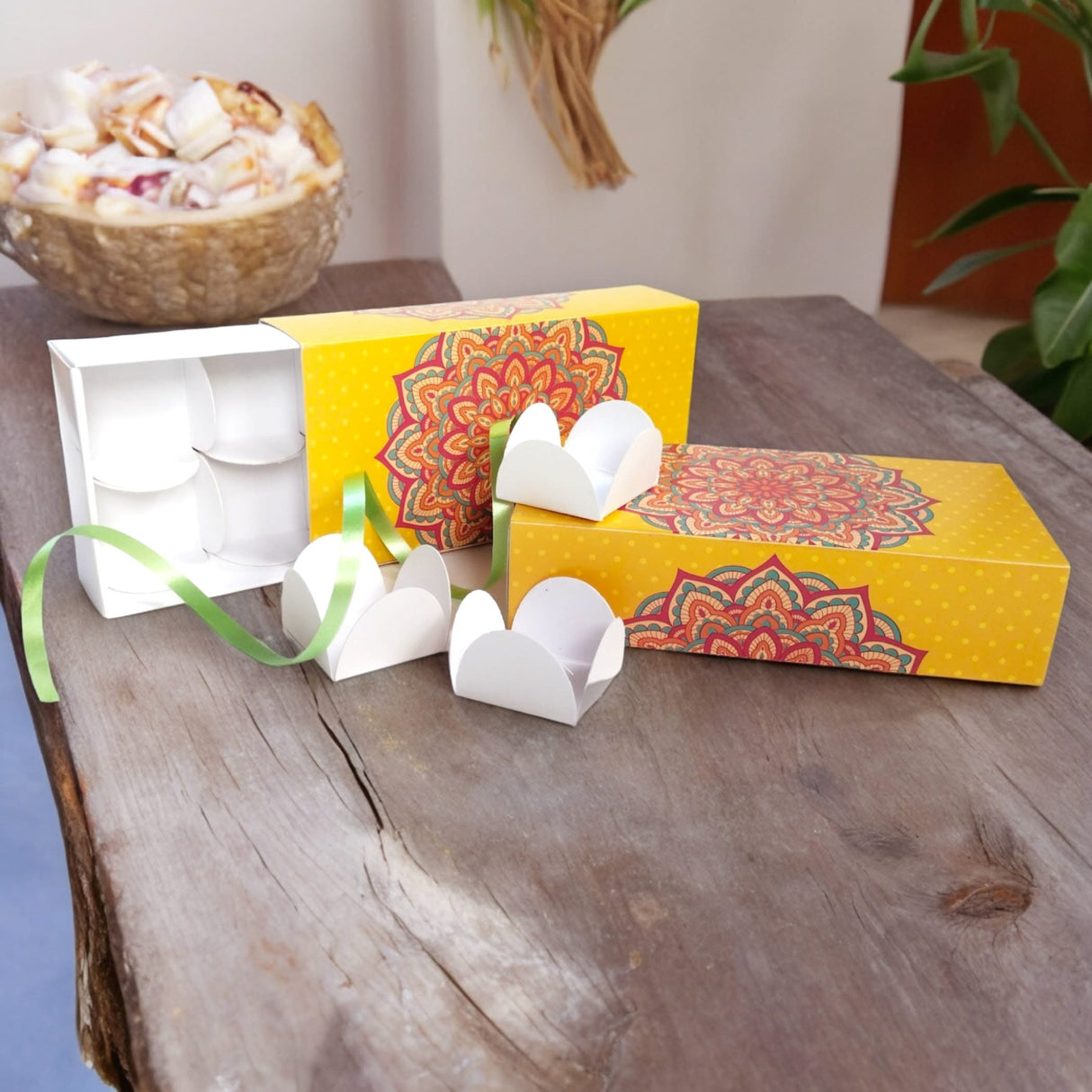 Sweet Boxes for Indian Sweets Mandala Design Empty Mithai Box with Lid for Cookies Goodies Candy Handmade Bulk Gift Boxes - Favor Box for Wedding Pooja Baby Shower Housewarming Return Gifts - LoveNspire