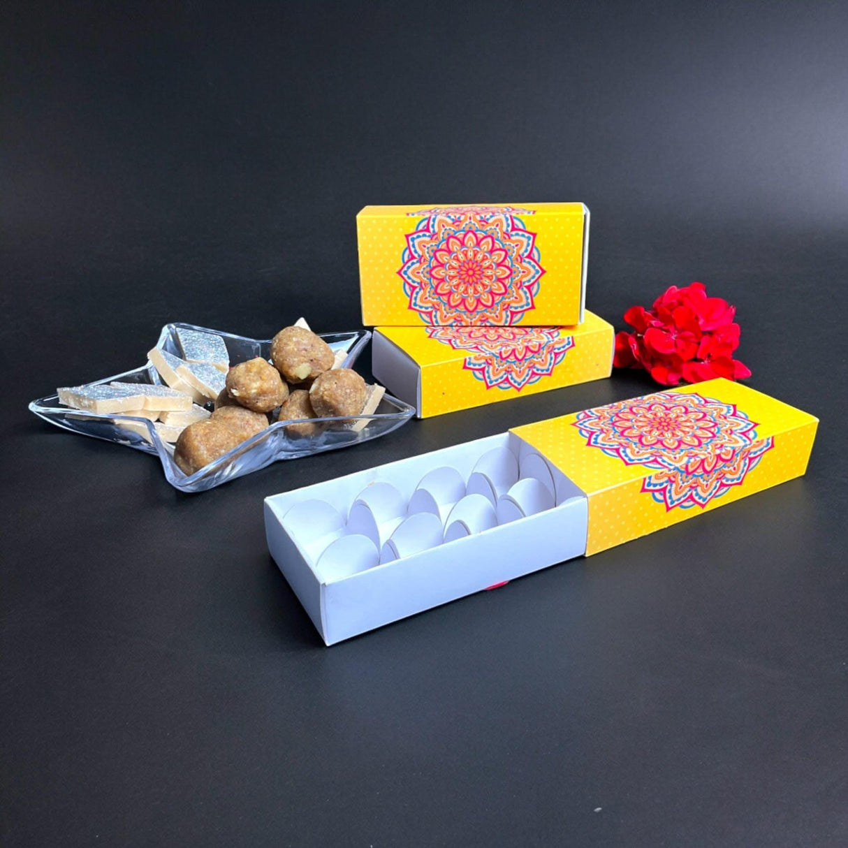 Sweet Boxes for Indian Sweets Mandala Design Empty Mithai Box with Lid for Cookies Goodies Candy Handmade Bulk Gift Boxes - Favor Box for Wedding Pooja Baby Shower Housewarming Return Gifts - LoveNspire
