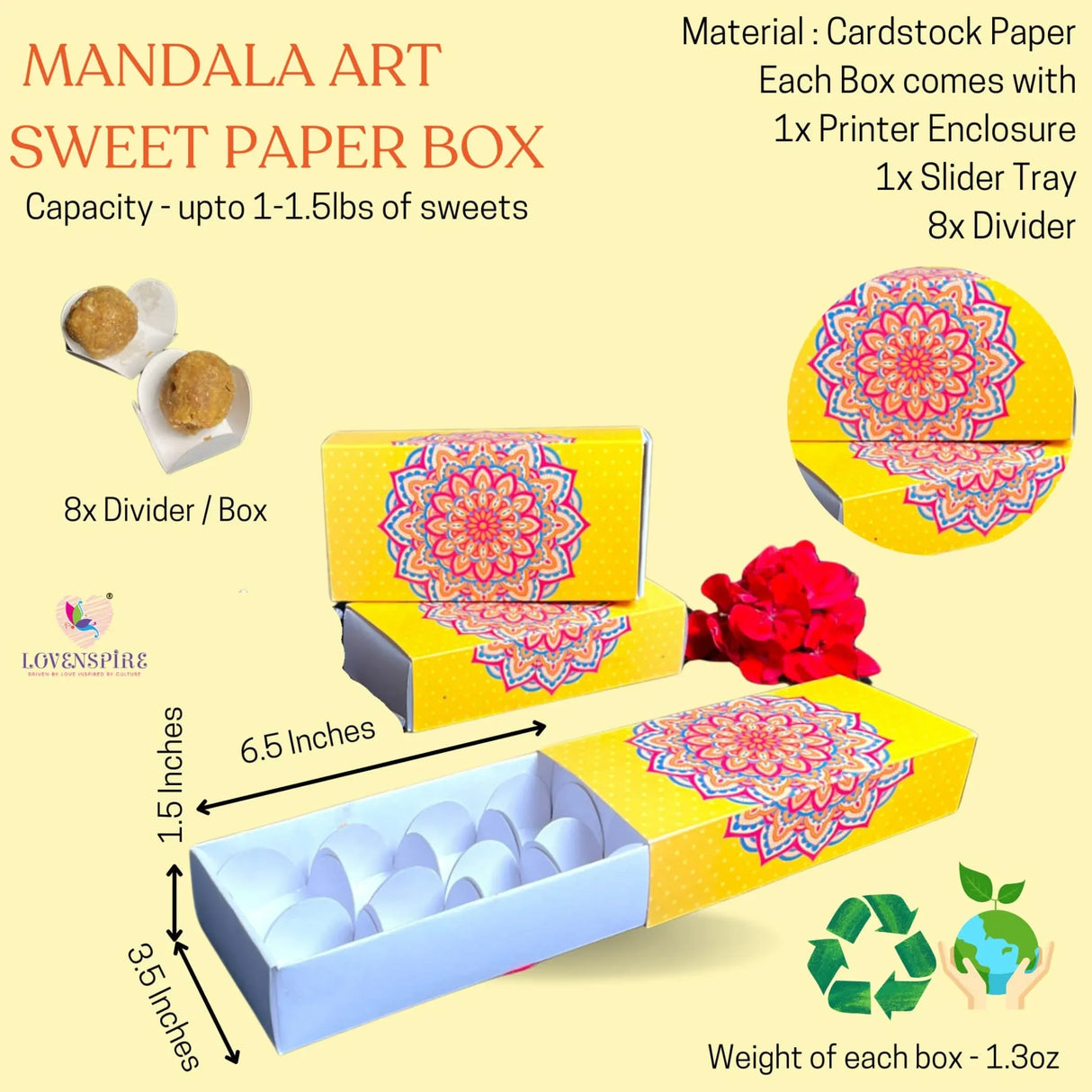 Sweet Boxes for Indian Sweets Mandala Design Empty Mithai Box with Lid for Cookies Goodies Candy Handmade Bulk Gift Boxes - Favor Box for Wedding Pooja Baby Shower Housewarming Return Gifts - LoveNspire
