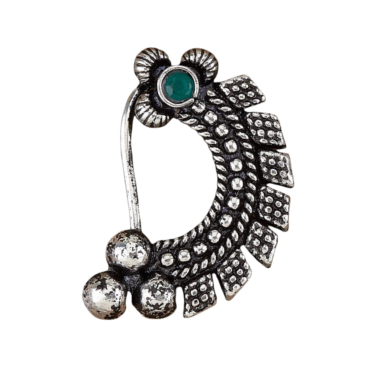 Indian Marathi Nath for Women - Silver Marathi Style Oxidized Nose Ring Indian Jewelry Clip-On Marathi Bridal Nathani Bollywood Style Faux Pearl Non-Piercing Jewelry for Women Gift For Her - LoveNspire