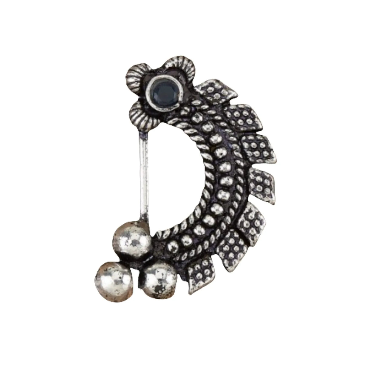 Indian Marathi Nath for Women - Silver Marathi Style Oxidized Nose Ring Indian Jewelry Clip-On Marathi Bridal Nathani Bollywood Style Faux Pearl Non-Piercing Jewelry for Women Gift For Her - LoveNspire