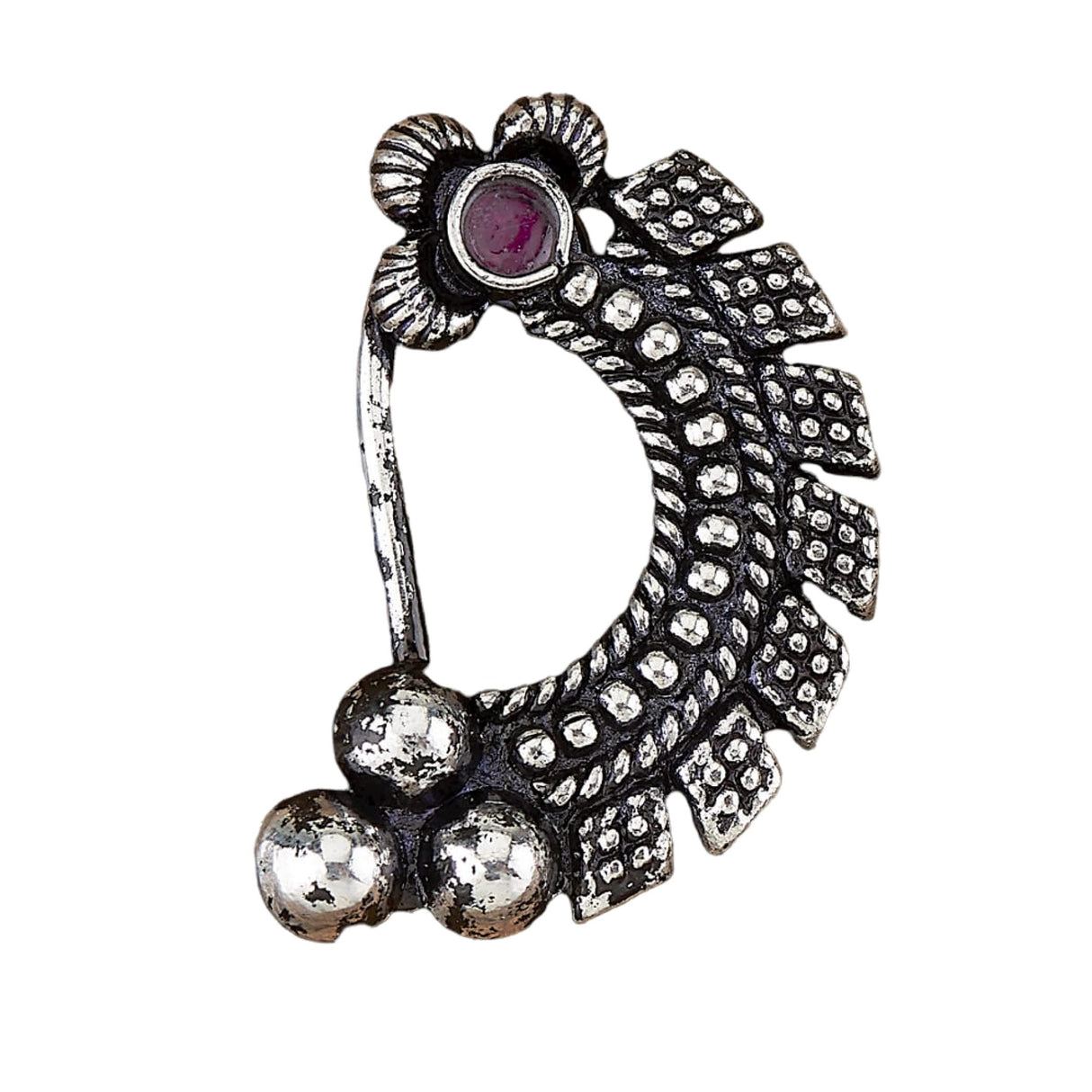 Indian Marathi Nath for Women - Silver Marathi Style Oxidized Nose Ring Indian Jewelry Clip-On Marathi Bridal Nathani Bollywood Style Faux Pearl Non-Piercing Jewelry for Women Gift For Her - LoveNspire