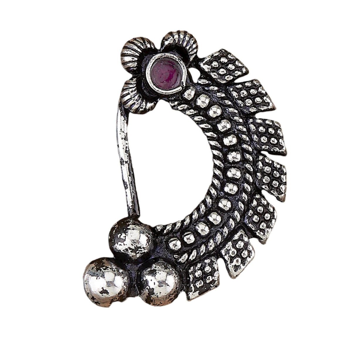 Indian Marathi Nath for Women - Silver Marathi Style Oxidized Nose Ring Indian Jewelry Clip-On Marathi Bridal Nathani Bollywood Style Faux Pearl Non-Piercing Jewelry for Women Gift For Her - LoveNspire