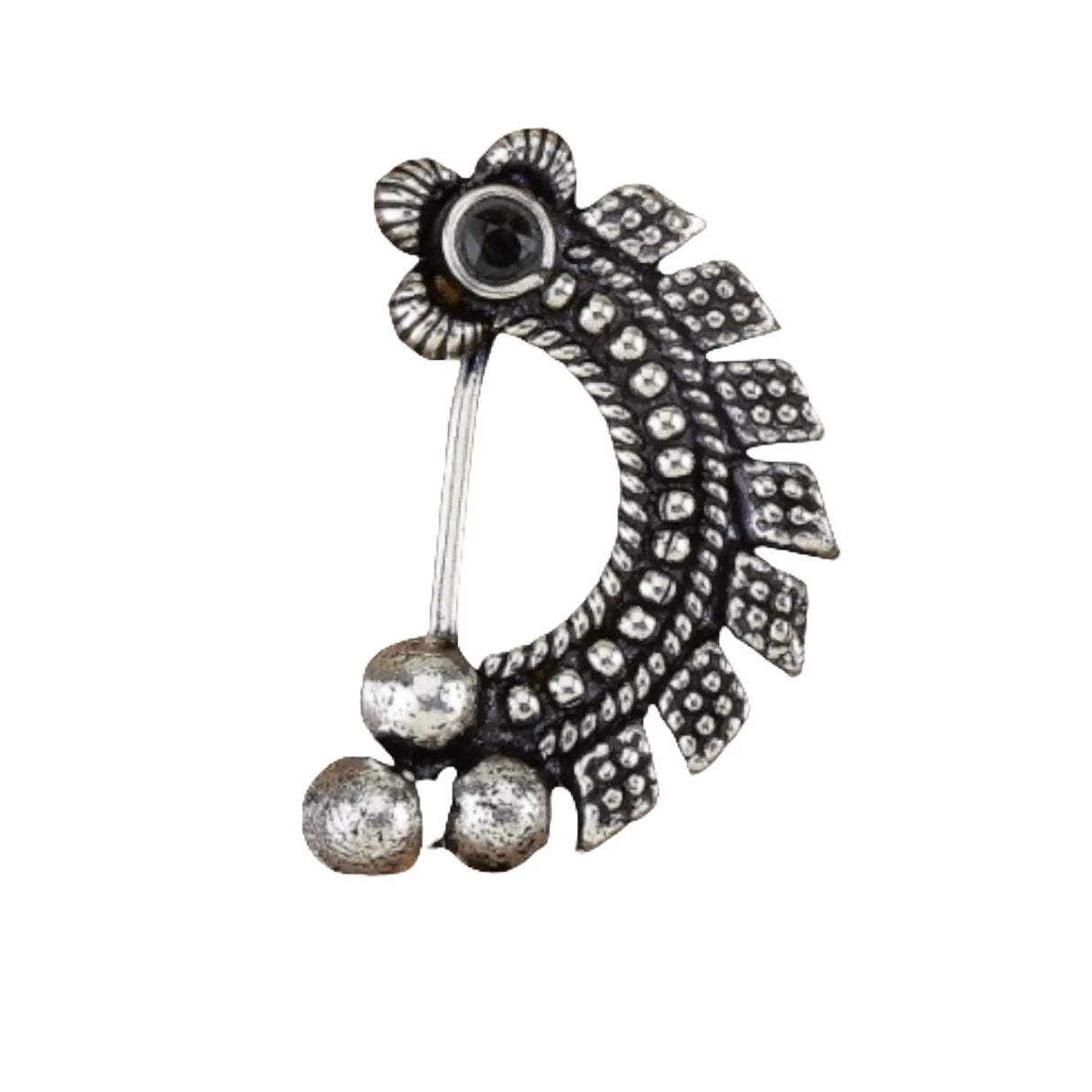 Indian Marathi Nath for Women - Silver Marathi Style Oxidized Nose Ring Indian Jewelry Clip-On Marathi Bridal Nathani Bollywood Style Faux Pearl Non-Piercing Jewelry for Women Gift For Her - LoveNspire