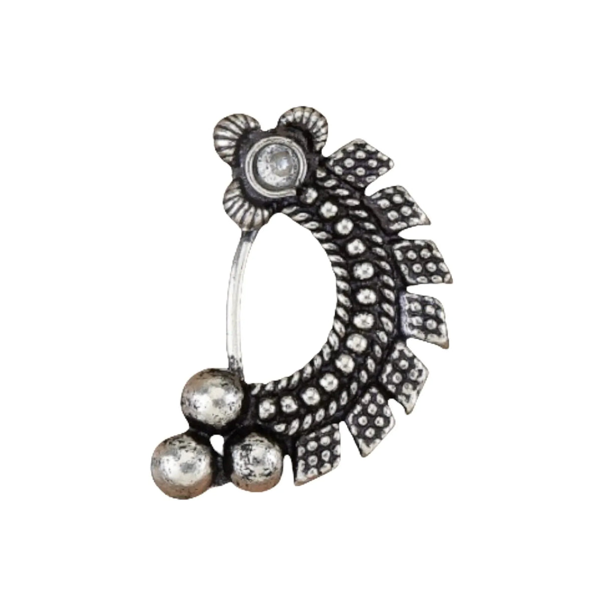 Indian Marathi Nath for Women - Silver Marathi Style Oxidized Nose Ring Indian Jewelry Clip-On Marathi Bridal Nathani Bollywood Style Faux Pearl Non-Piercing Jewelry for Women Gift For Her - LoveNspire