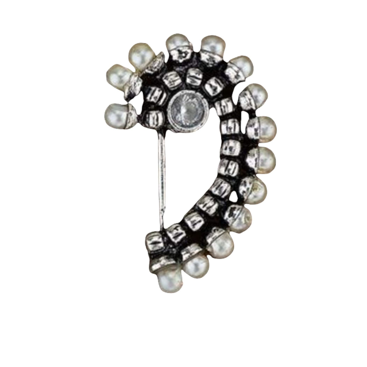 Indian Marathi Nath for Women Oxidized Pearl Marathi Nose Ring Clip-On Marathi Bridal Nathani Bollywood Style Faux Pearl Non-Piercing Jewelry for Women Gift For Her - Indian Jewelry Nose Ring - LoveNspire
