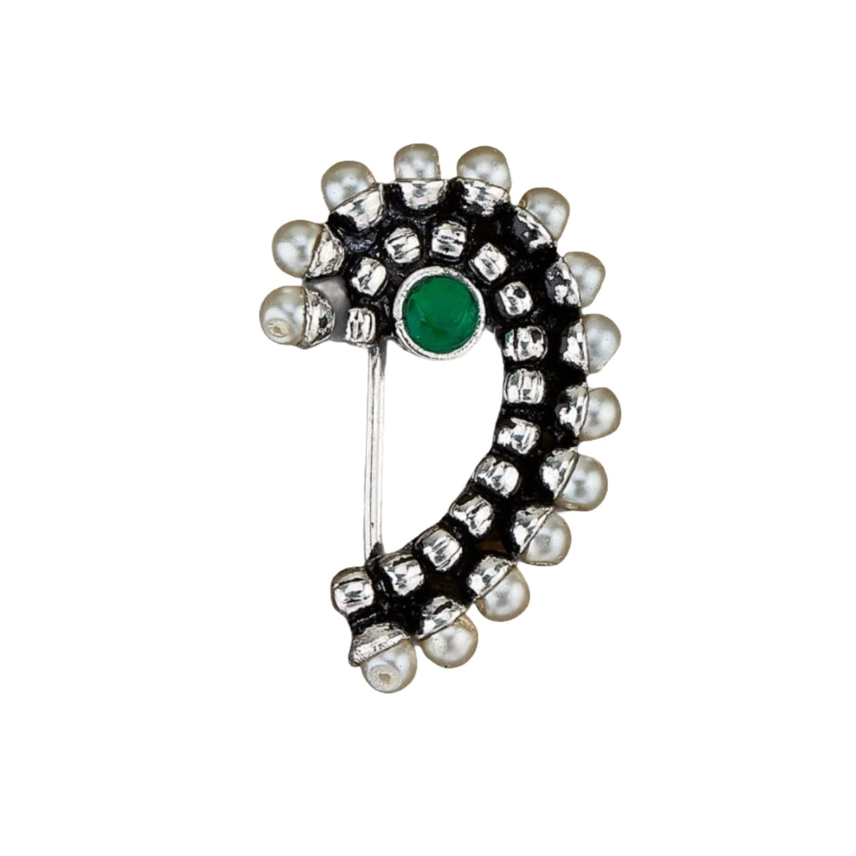 Indian Marathi Nath for Women Oxidized Pearl Marathi Nose Ring Clip-On Marathi Bridal Nathani Bollywood Style Faux Pearl Non-Piercing Jewelry for Women Gift For Her - Indian Jewelry Nose Ring - LoveNspire