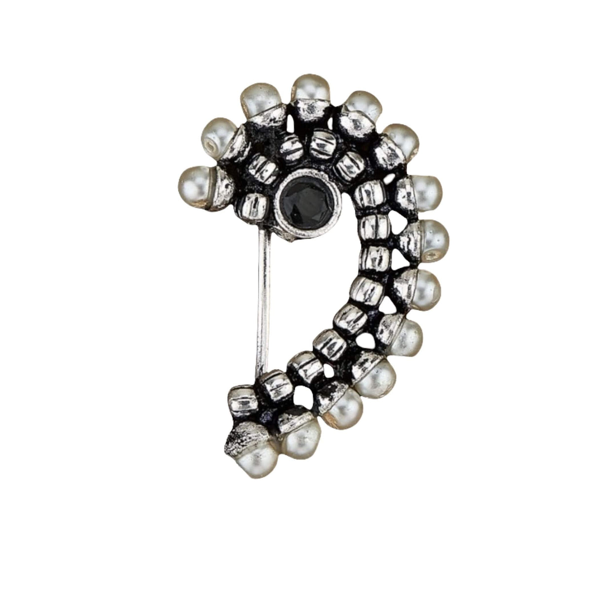 Indian Marathi Nath for Women Oxidized Pearl Marathi Nose Ring Clip-On Marathi Bridal Nathani Bollywood Style Faux Pearl Non-Piercing Jewelry for Women Gift For Her - Indian Jewelry Nose Ring - LoveNspire