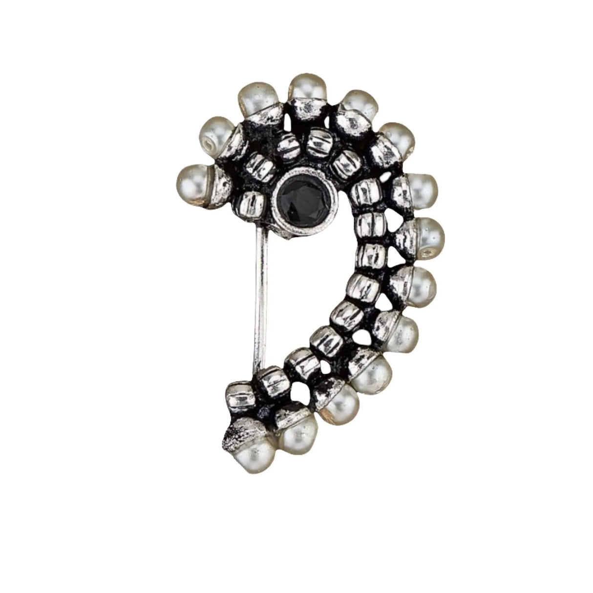 Indian Marathi Nath for Women Oxidized Pearl Marathi Nose Ring Clip-On Marathi Bridal Nathani Bollywood Style Faux Pearl Non-Piercing Jewelry for Women Gift For Her - Indian Jewelry Nose Ring - LoveNspire