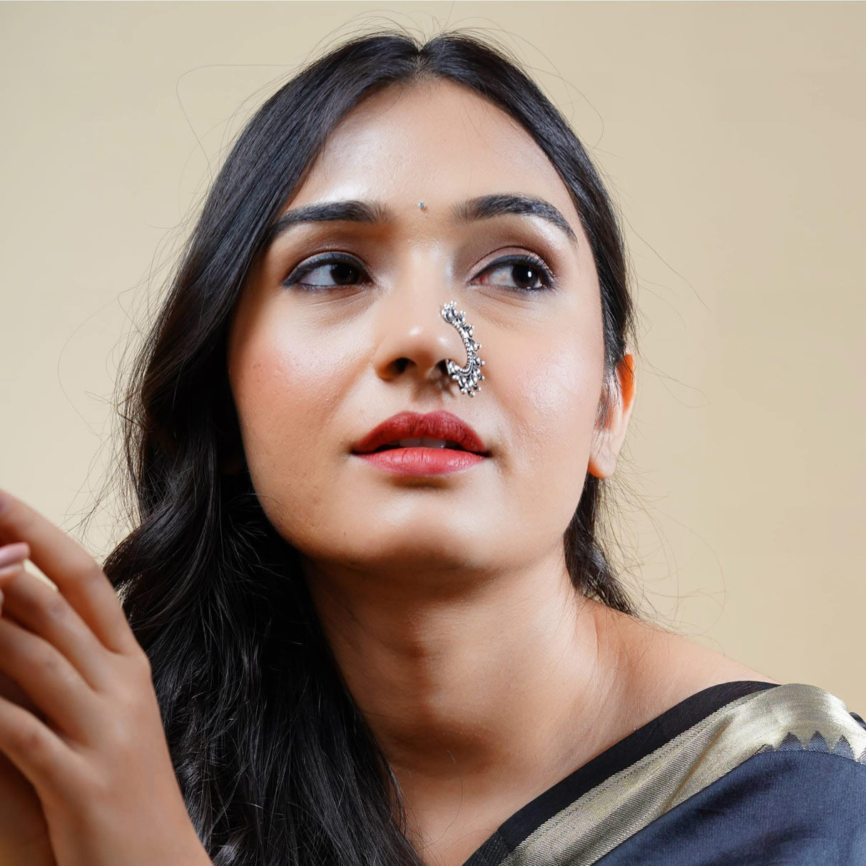 Indian Marathi Nath for Women Marathi Zodiac Nath Oxidized Nose Ring Indian Jewelry Nose Ring Clip-On Marathi Bridal Nathani Faux Pearl Non-Piercing Jewelry for Women Birthday Gift For Her - LoveNspire