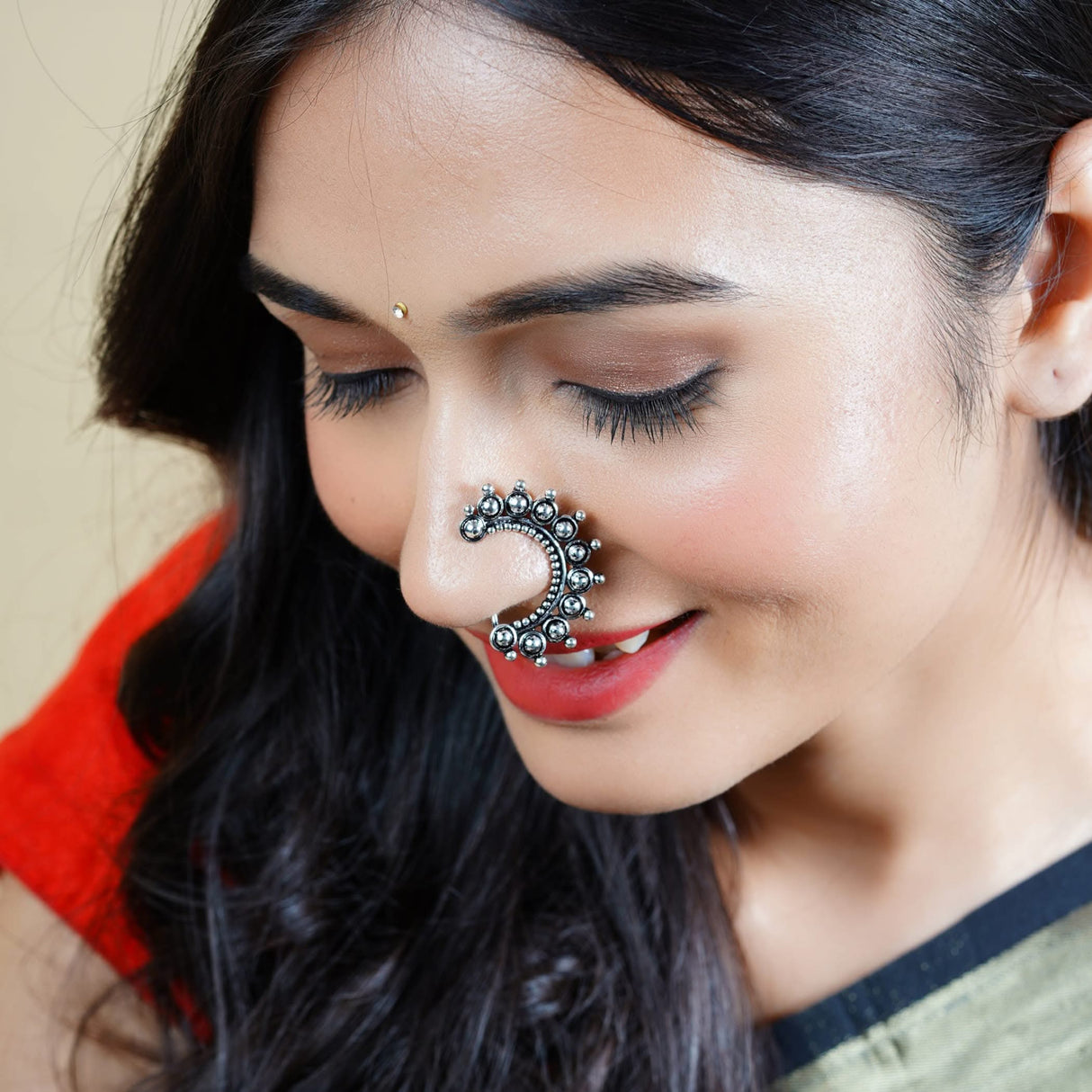 Indian Marathi Nath for Women Marathi Zodiac Nath Oxidized Nose Ring Indian Jewelry Nose Ring Clip-On Marathi Bridal Nathani Faux Pearl Non-Piercing Jewelry for Women Birthday Gift For Her - LoveNspire