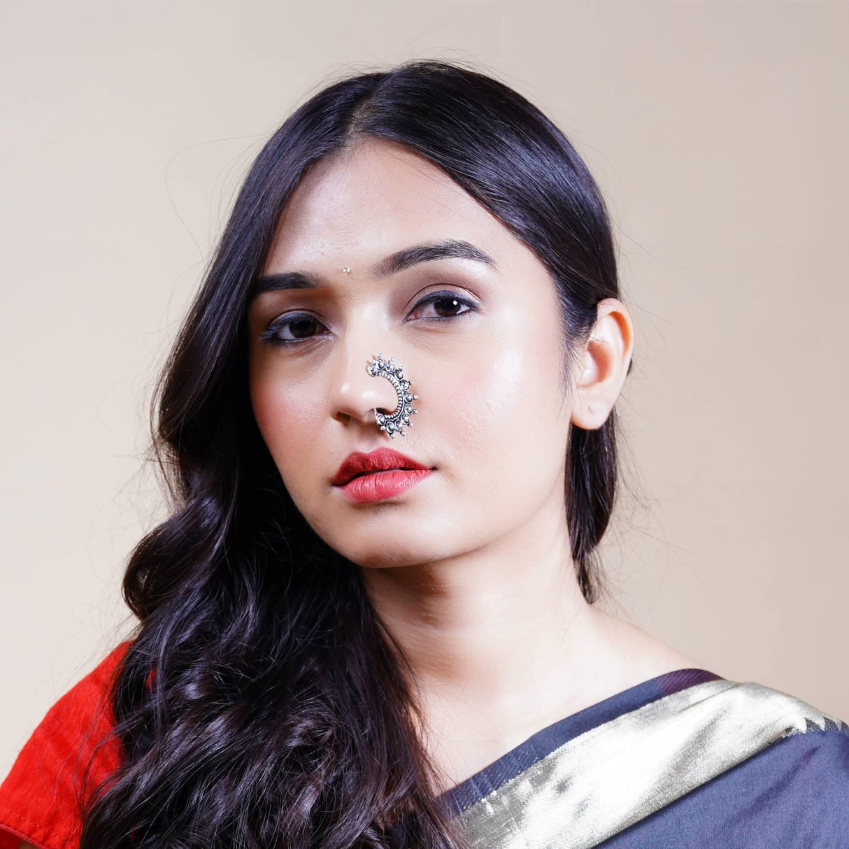 Indian Marathi Nath for Women Marathi Zodiac Nath Oxidized Nose Ring Indian Jewelry Nose Ring Clip-On Marathi Bridal Nathani Faux Pearl Non-Piercing Jewelry for Women Birthday Gift For Her - LoveNspire